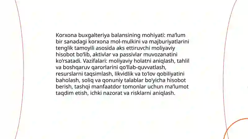 Korxona buxgalteriya balansi va uning tarkibiy tuzilishi 3