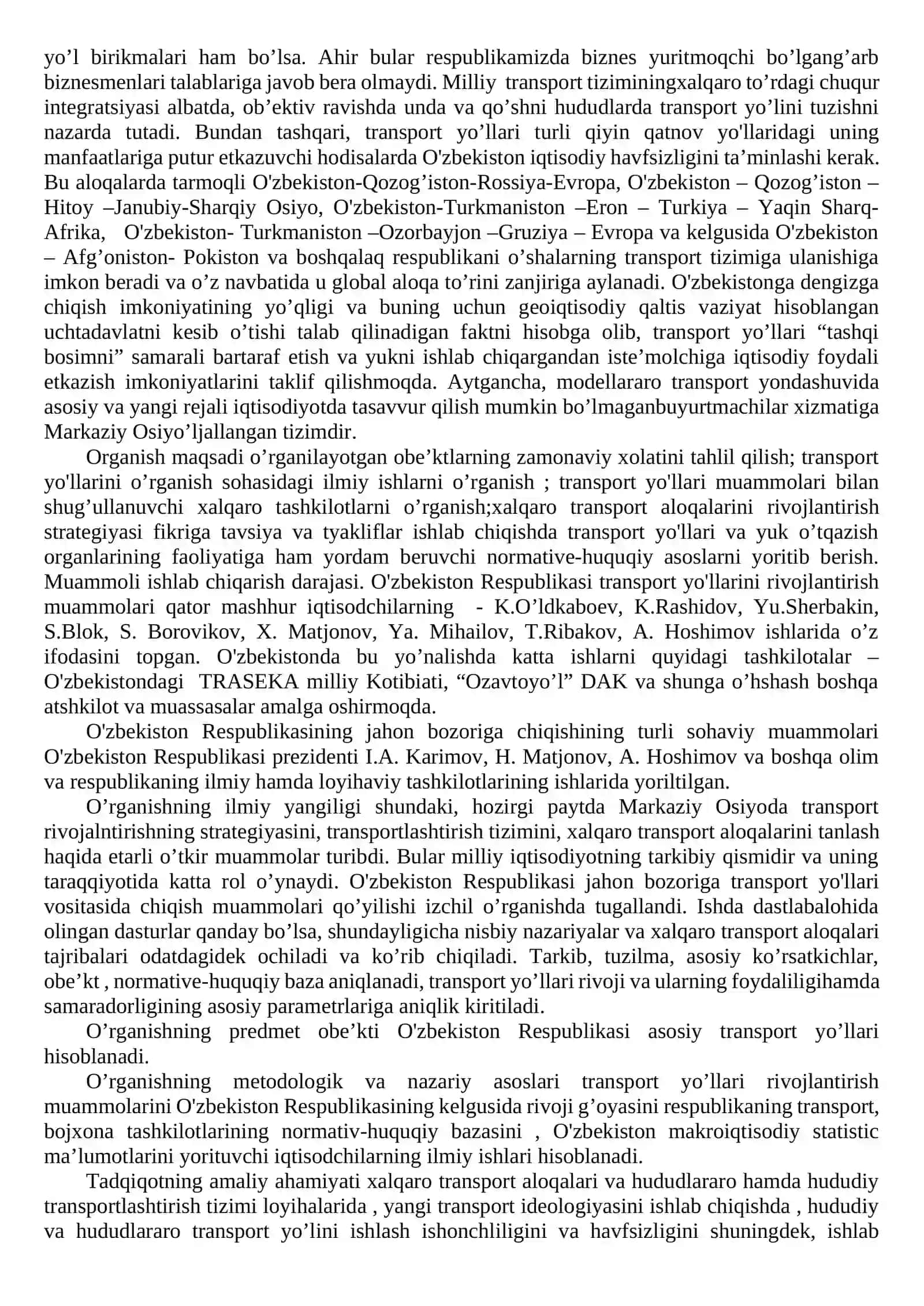 O’zbekiston iqtisodiyoti rivojlanishida xalqaro transport yo’llarining roli 3