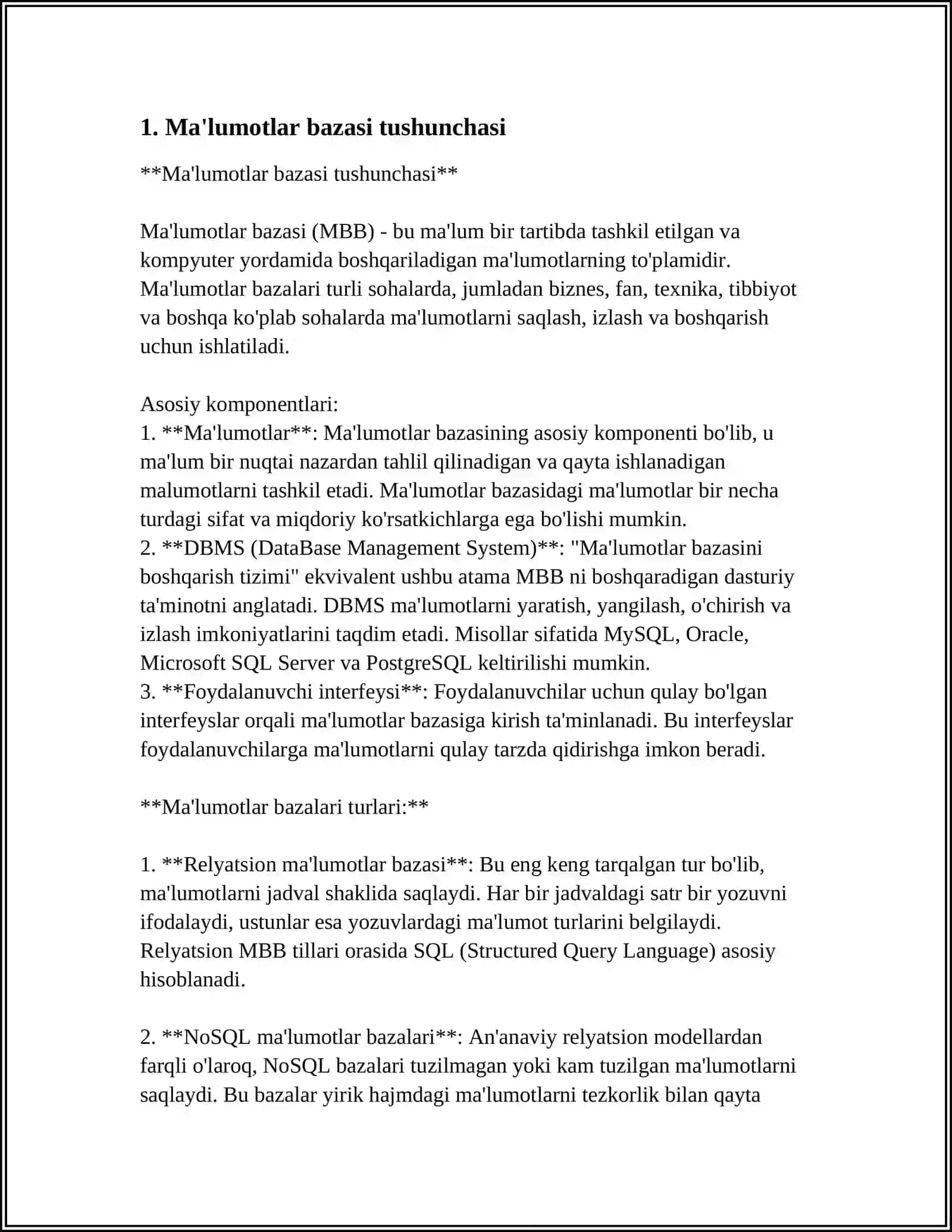 MA'LUMOTLAR BAZASI BILAN ISHLASH TEXNOLOGIYALARI 3