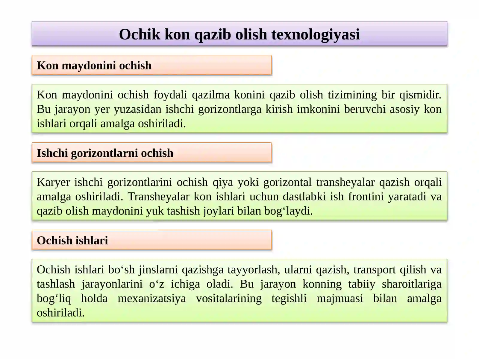 Ochik kon qazib olish texnologiyasi 3