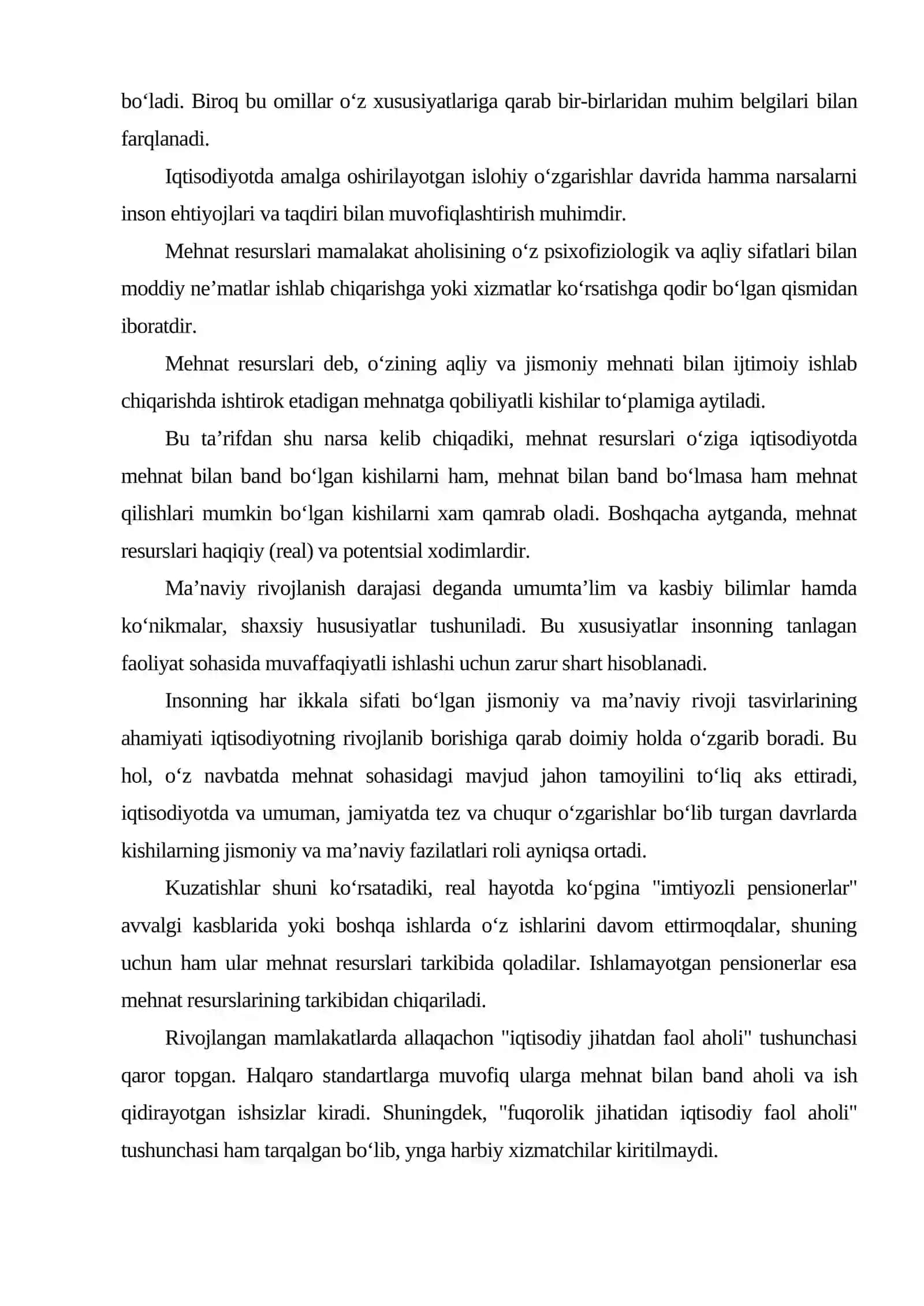 Mehnat resurslarining shakllanishi va ulardan foydalanish 3