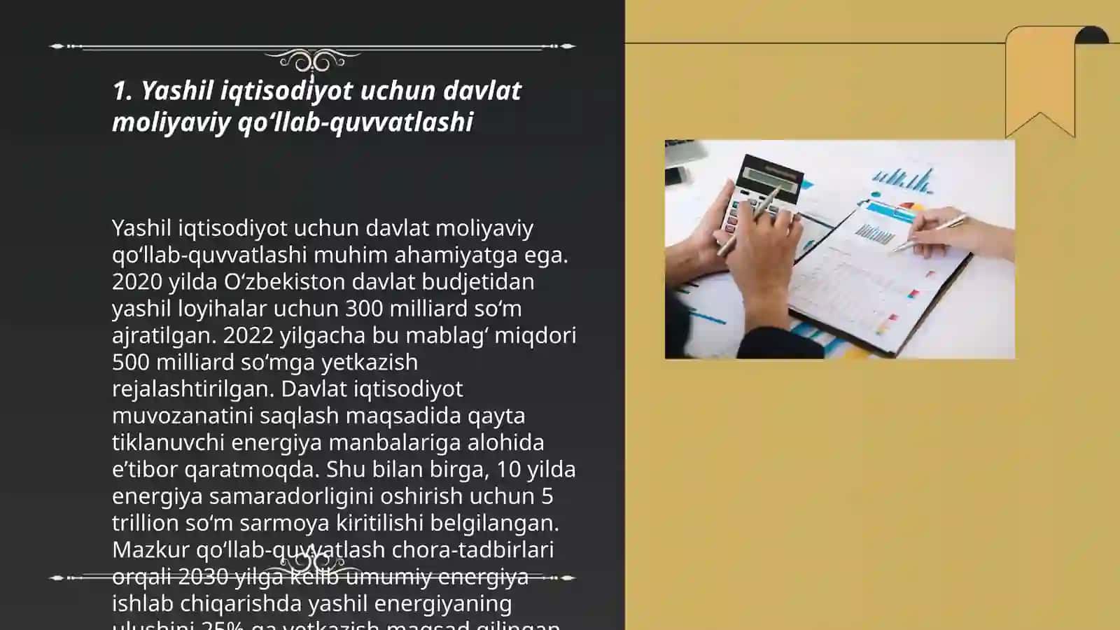 Yashil iqtisodiyot”ni qo‘llab-quvvatlashning moliyaviy va nomoliyaviy mexanizmi va amalga oshirish dastaklari 3