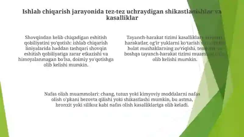 Ishlab Chiqarishda Faoliyat Jarayoni Vaqtida Yuzaga Keladigan Jarohatlanishlar Va Kasb Kasalliklari 3