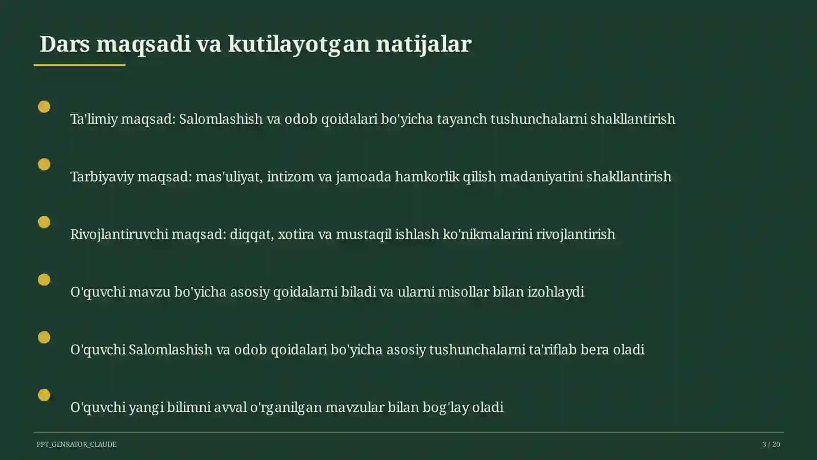 Salomlashish va odob qoidalari (1-sinf) 3