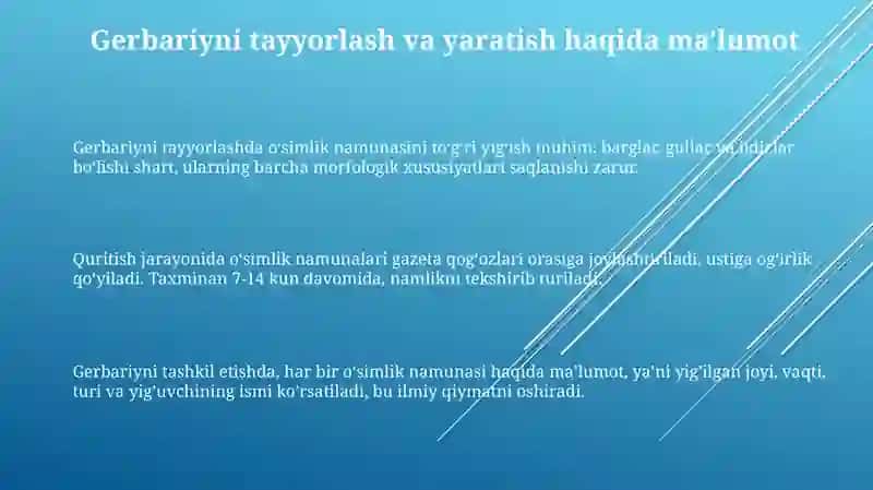 Gerbariy tayyorlash va tayyorlash usullari haqida malumot berish 3