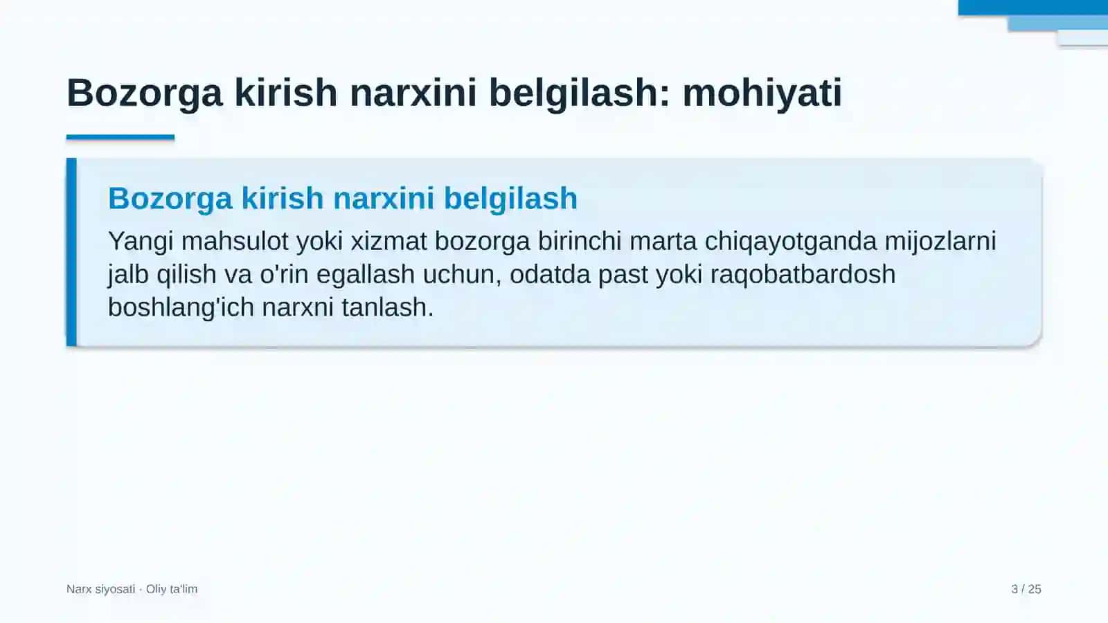 elektronika do'konlarida bozorga kirish narxini belgilash 8418 3