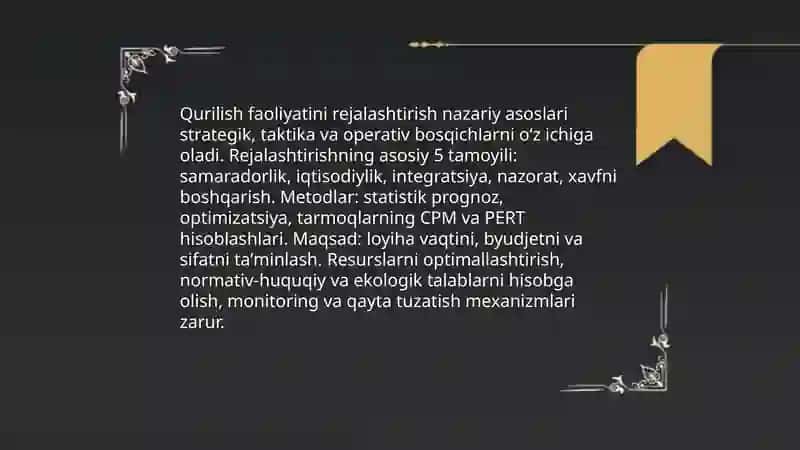 Qurilish faoliyatini rejalashtirish asoslari 3