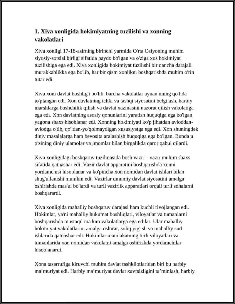 Xiva xonligida hokimiyatning tuzilishi va xonning vakolatlari 3