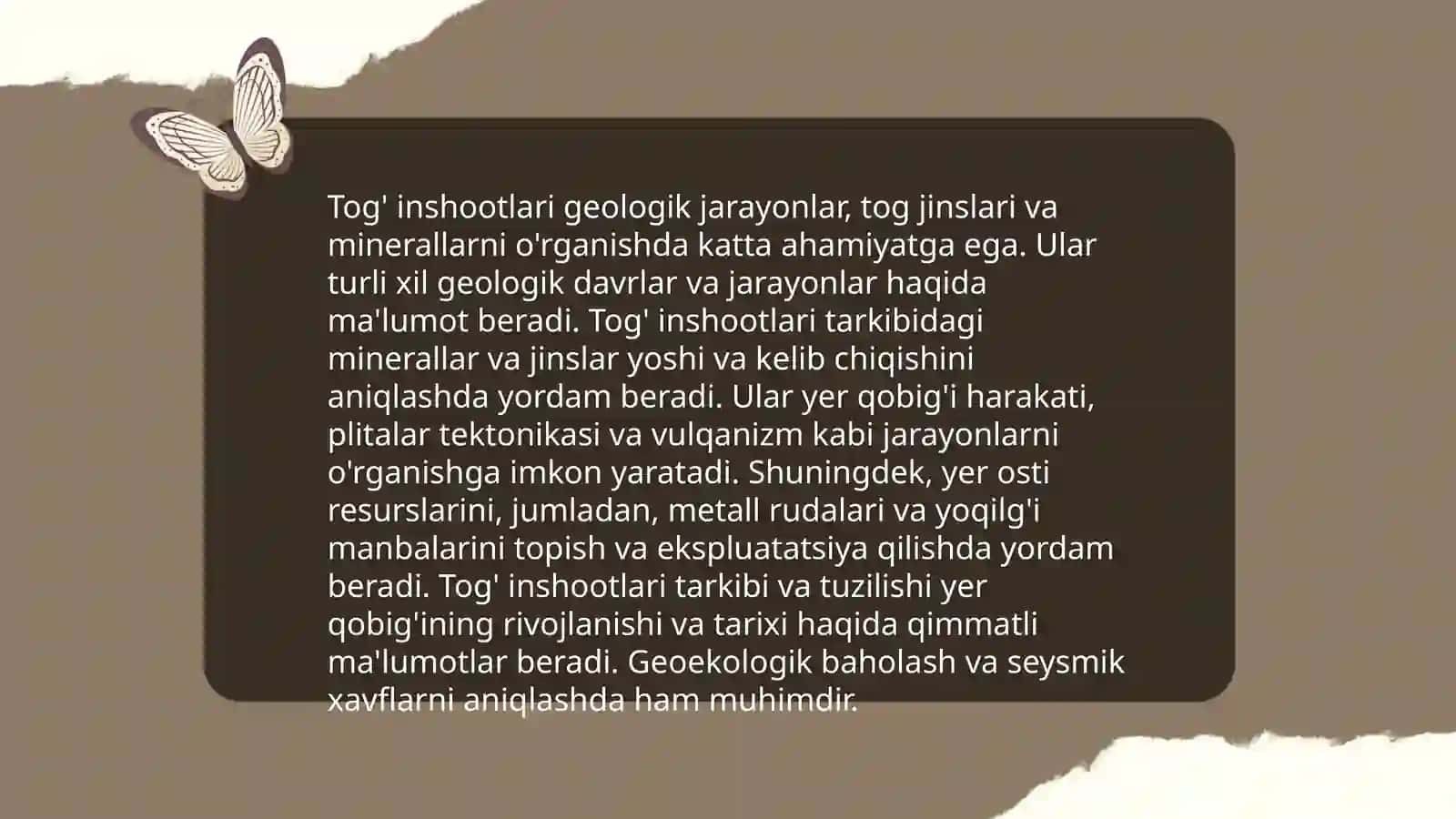 Tog’ inshootlarini geologiyadagi ahamiyati. Geologiya-qidiruv ishlarida texnika xavfsizligi 3