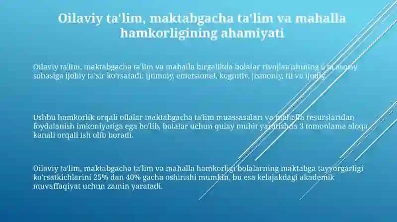 Oilaviy ta'lim, maktabgacha ta'lim va mahalla birgalikda bolalar rivojlanish 3