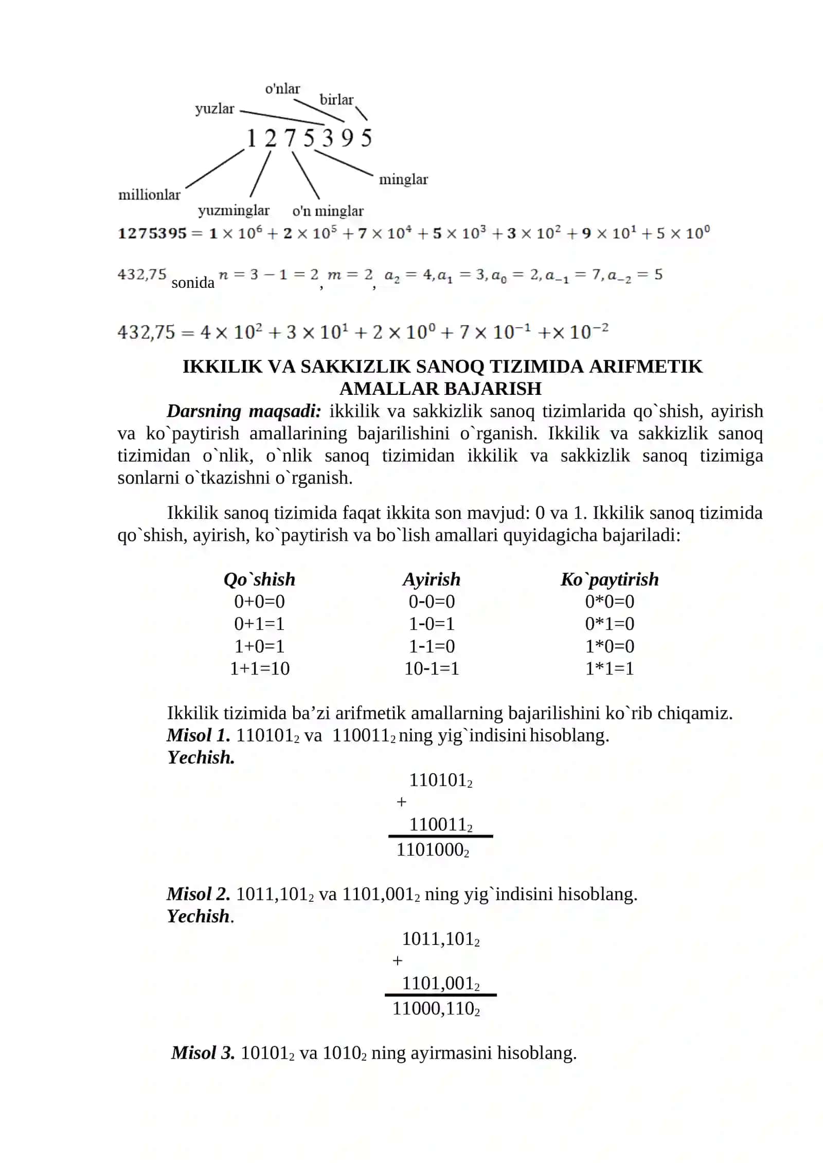Sanoq sistemalari va bir sanoq sistemasidan boshqa bir sanoq sistemasiga o’tishlar 3