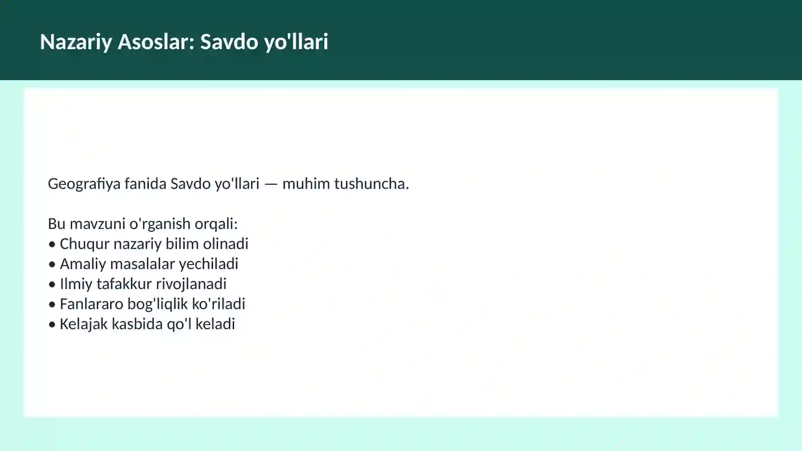 Transport Geografiyasi Dars ishlanmasi 3