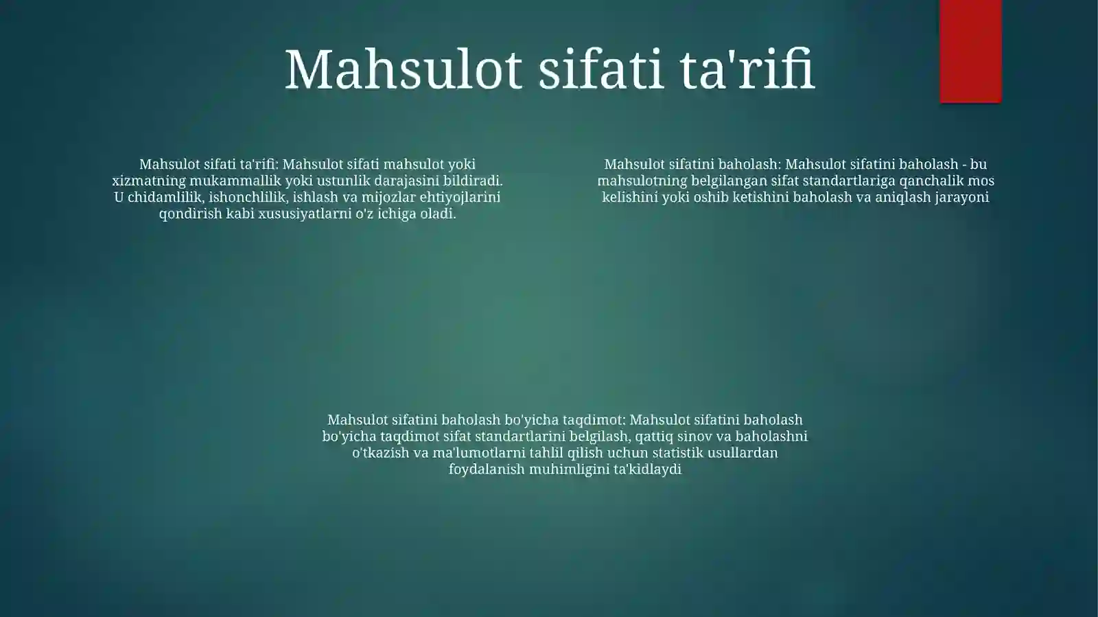 Mahsulot Sifatini Darajasini Baholash Taqdimot 3
