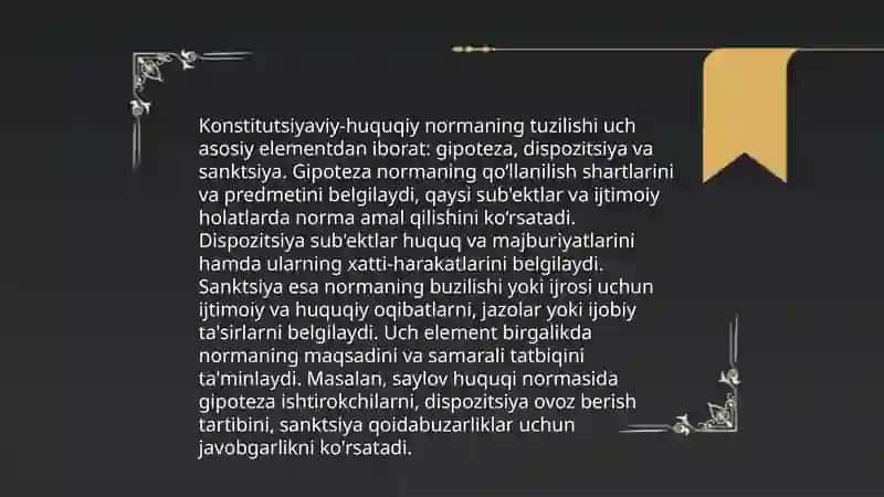 Konstitutsiyaviy-huquqiy normalarning tuzilishi va turlari 3
