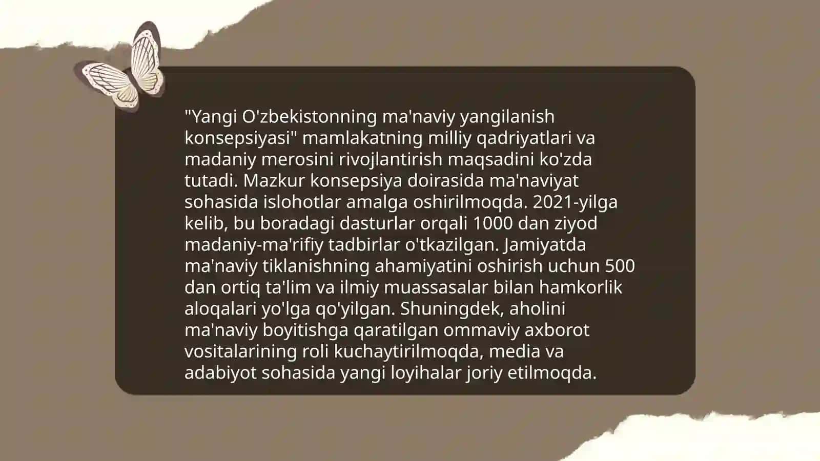 Yangi O'zbekistonda amalga oshirilayotgan ma'naviy o'zgarishlar 3