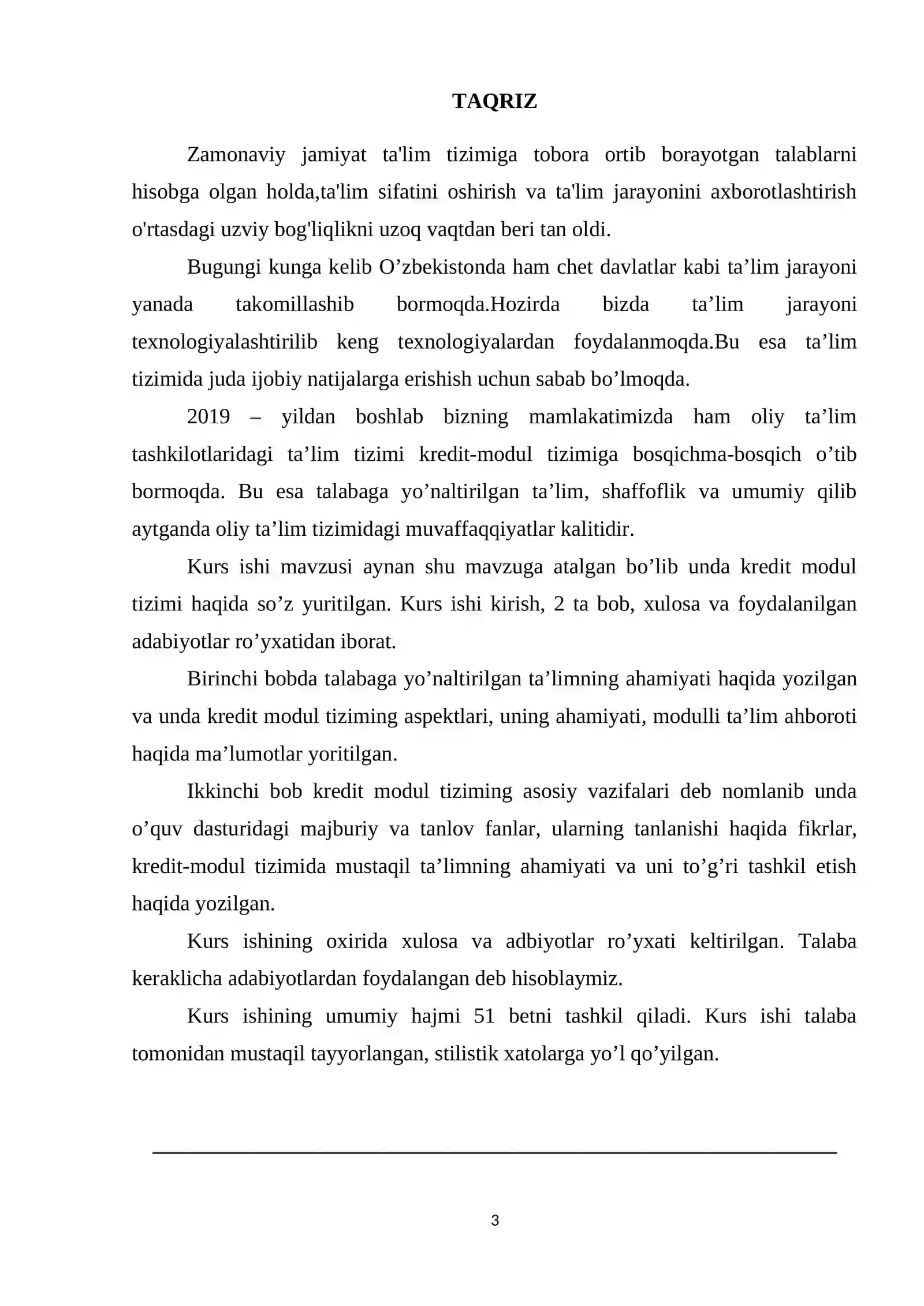 Kredit – modul tizimining O’zbekiston Respublikasi ta’lim tizimiga kirib kelish aspektlari 3