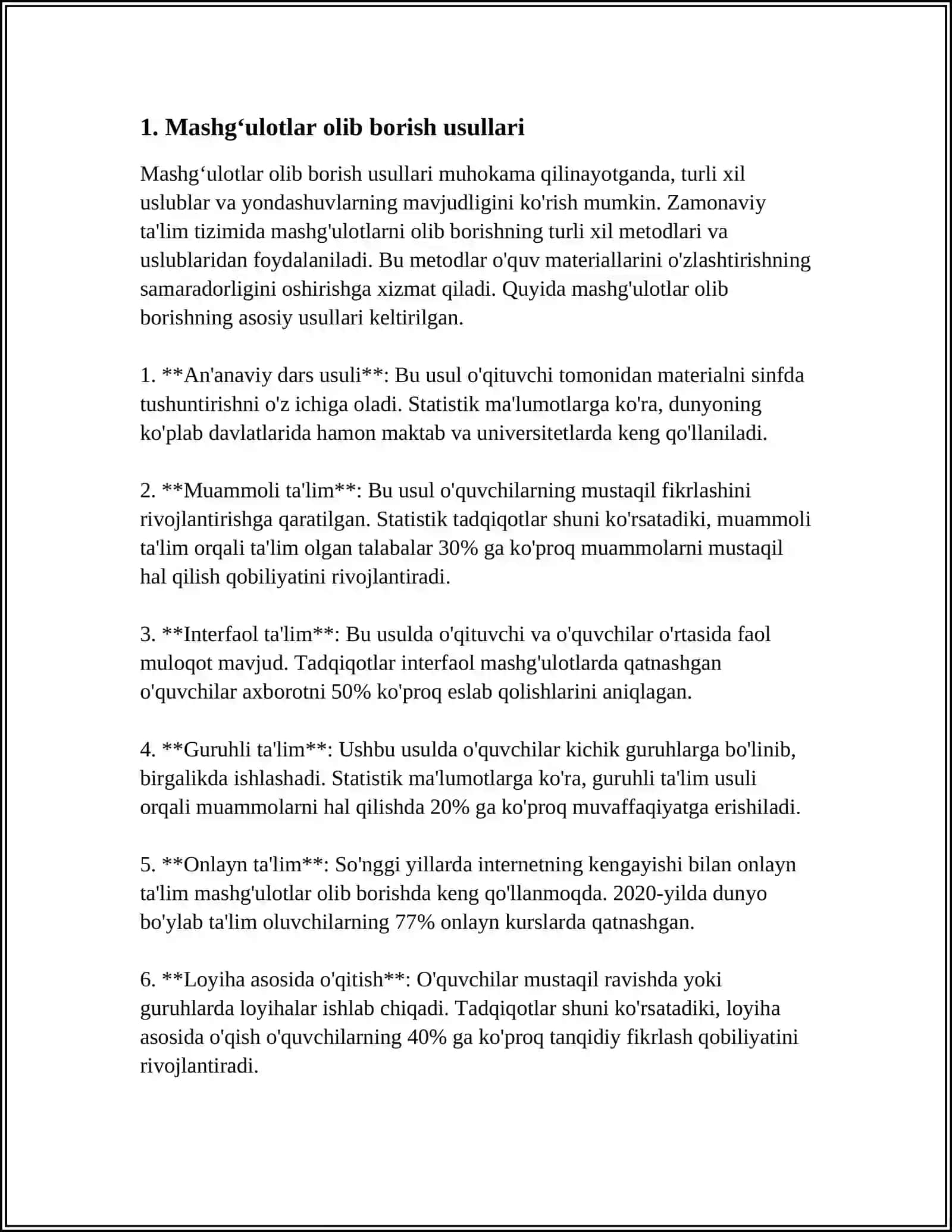 MASHGʻULOTLARNI TASHKIL ETISH TEXNOLOGIYASI 3