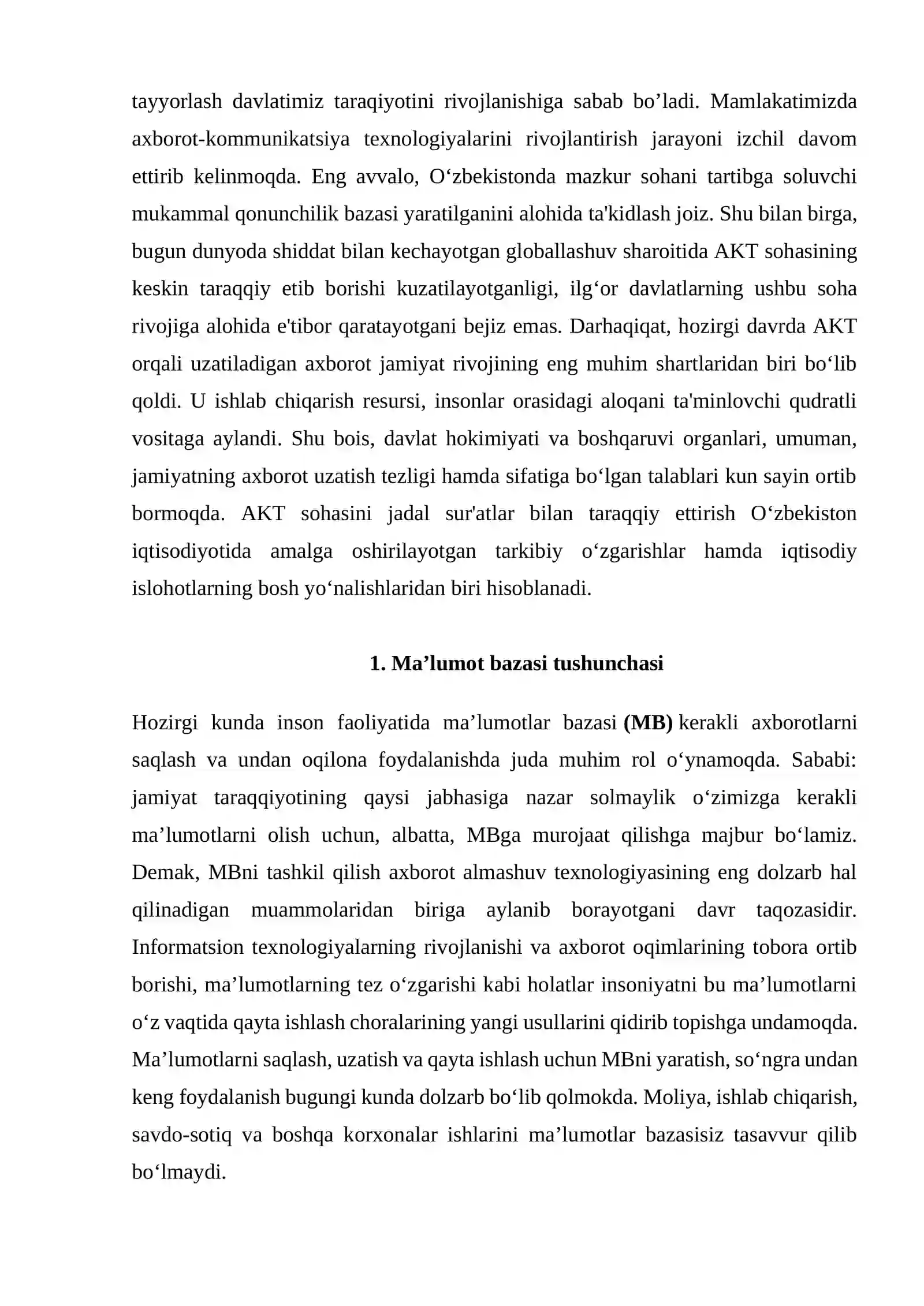 Ma’lumotlar Bazasi Texnologiyalari Fanidan 3
