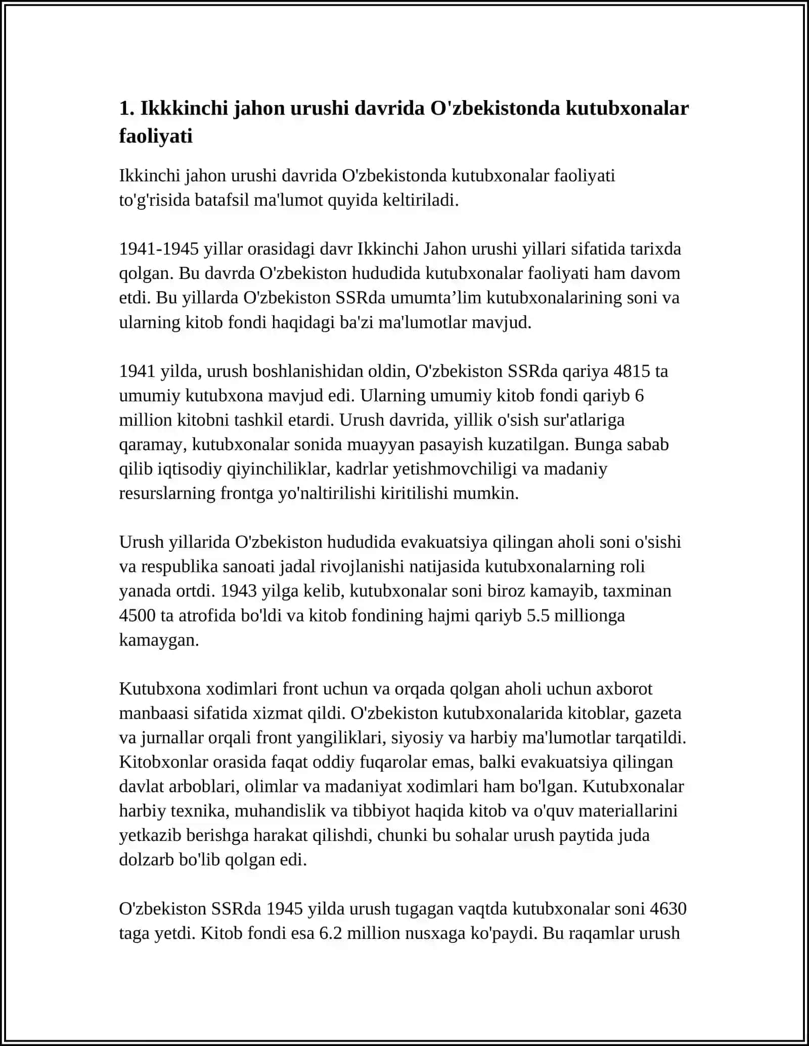 Ikkinci Jahon Urushi Davrida O'zbekistonda Kitobat Ishi 3