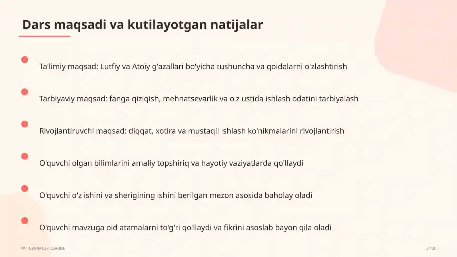 Lutfiy va Atoiy g'azallari (10-sinf) 3