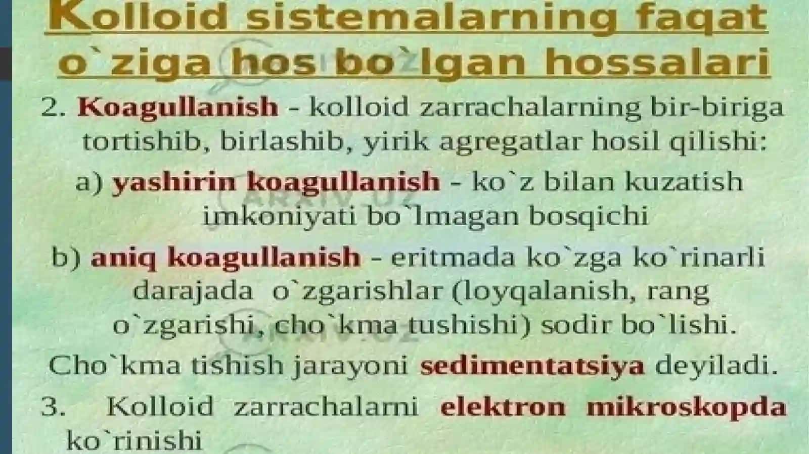 Kolloid sistemalarning o‘ziga xos bo‘lgan xossalari 3
