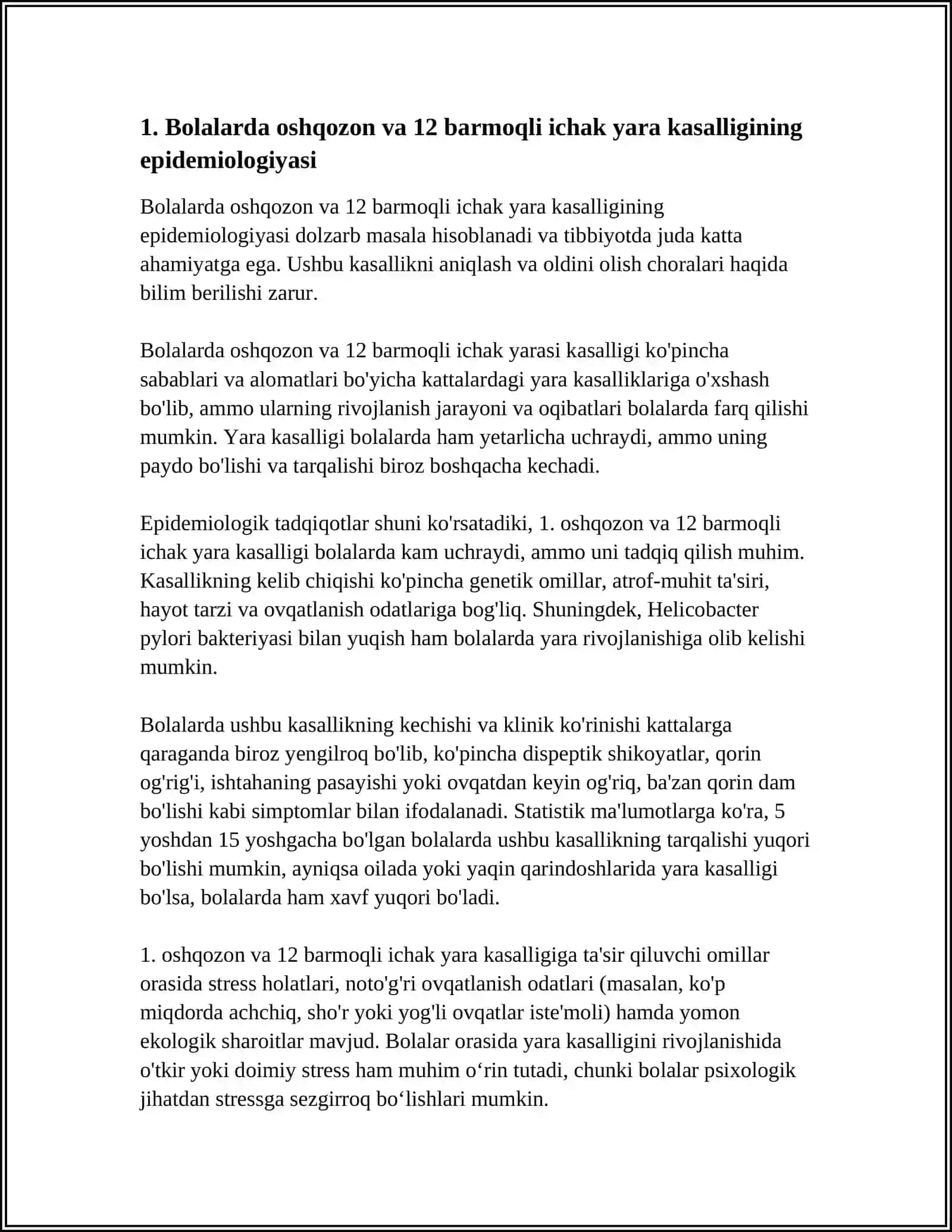 Bolalarda Oshqozon va 12 Barmoqli Ichak Yara Kasalligining Epidemiologiyasi 3