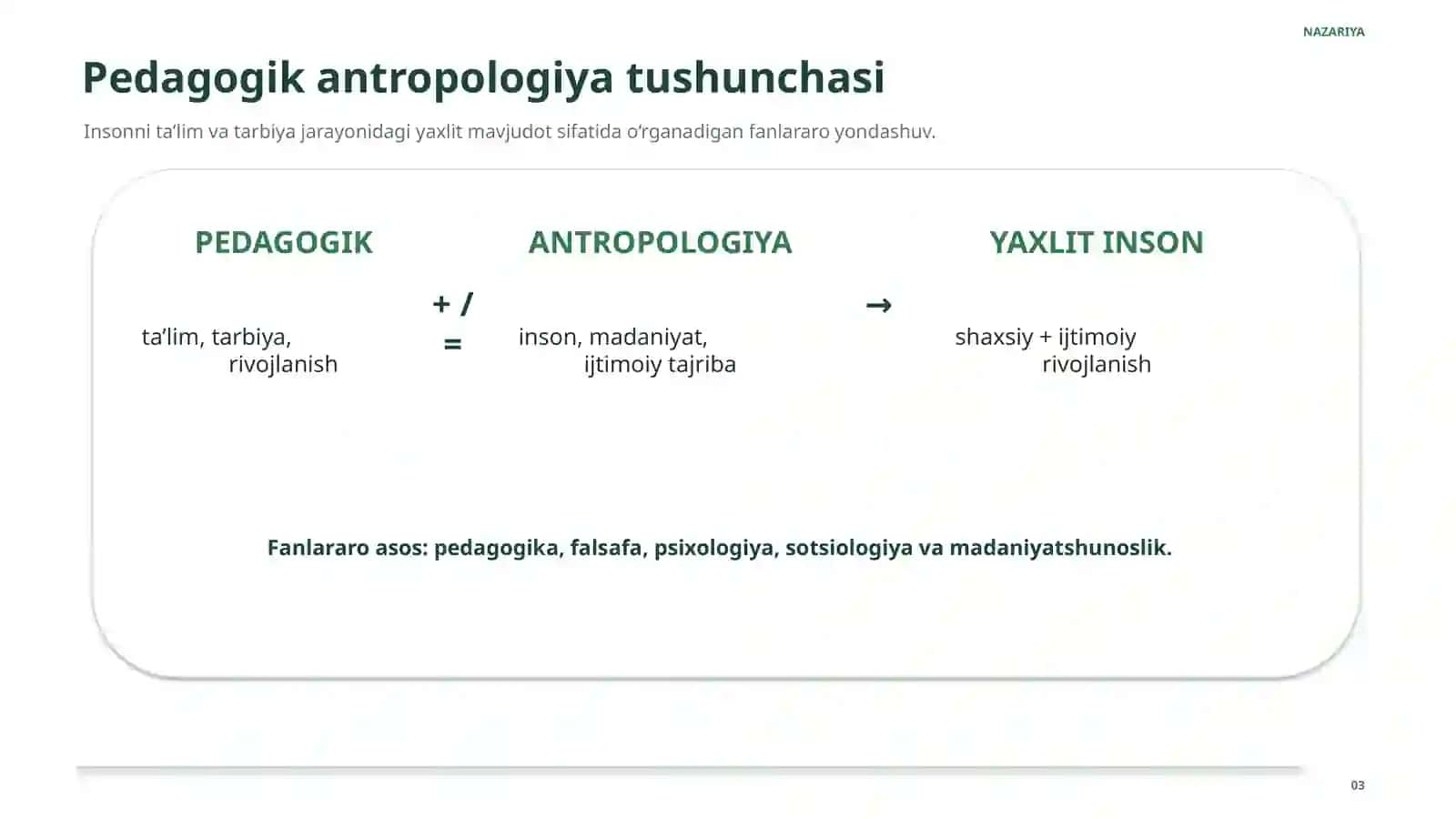 Pedagogik antropologiya - shaxs va jamiyat integratsiyasi omili sifatida 3