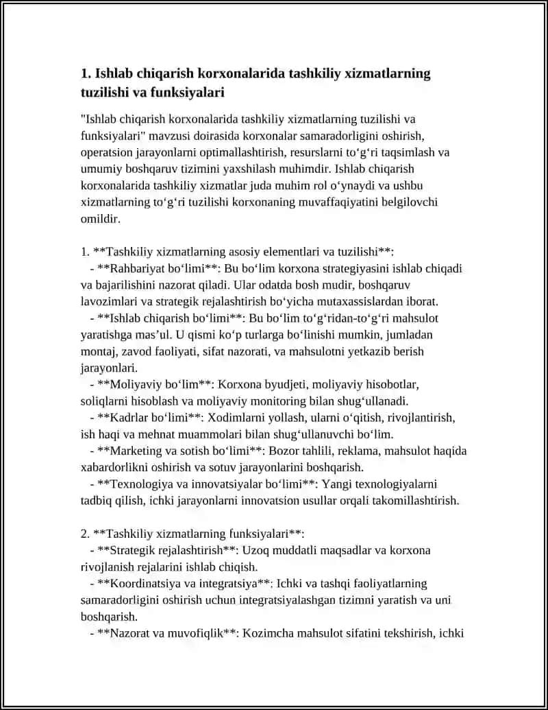 ISHLAB CHIQARISH KORXONALARIDA TASHKILIY XIZMATLAR VA MIJOZLARGA XIZMAT KO‘RSATISH 3