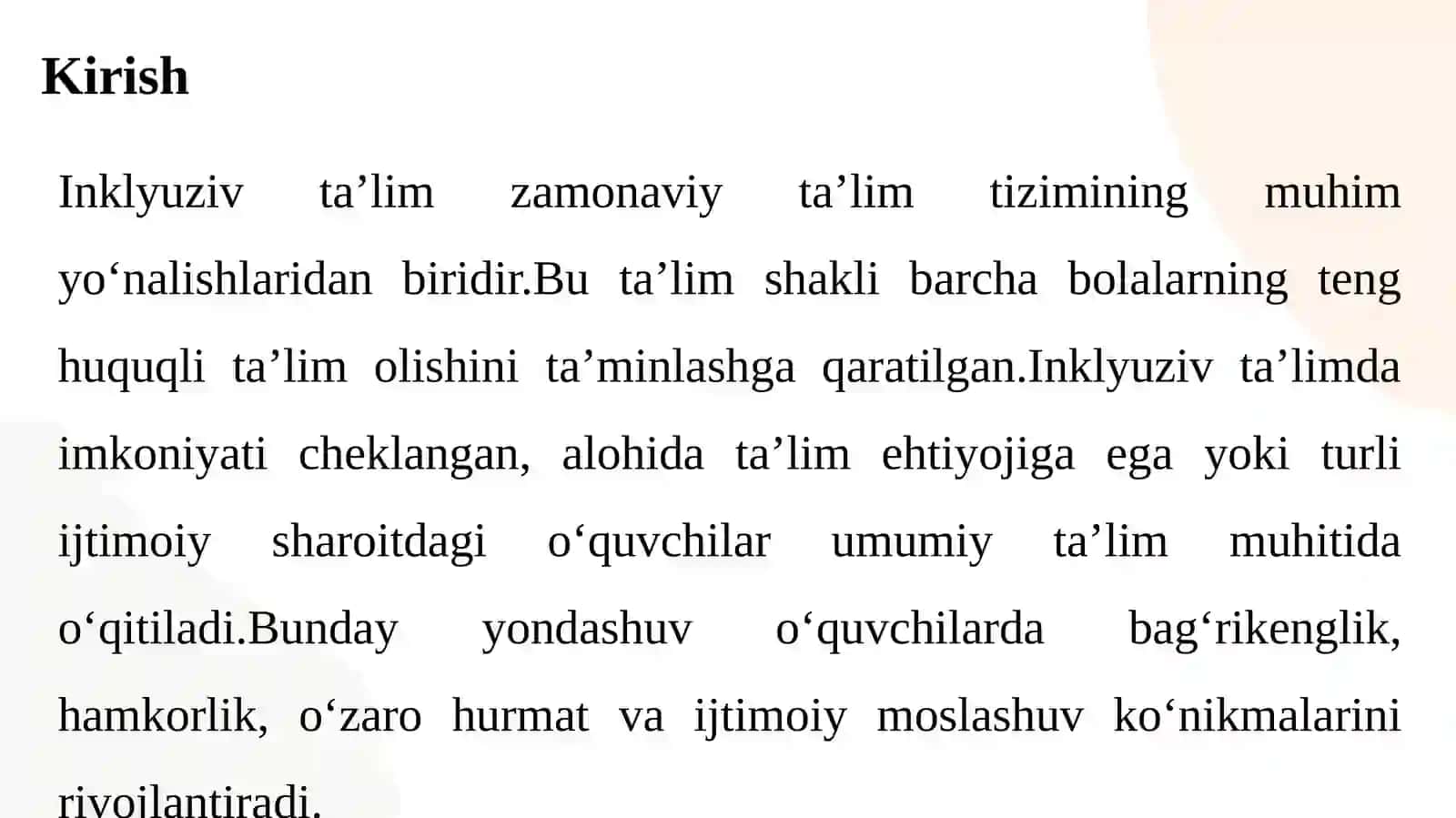 Inklyuziv ta’limni tashkil etishning pedagogik asoslari. 3