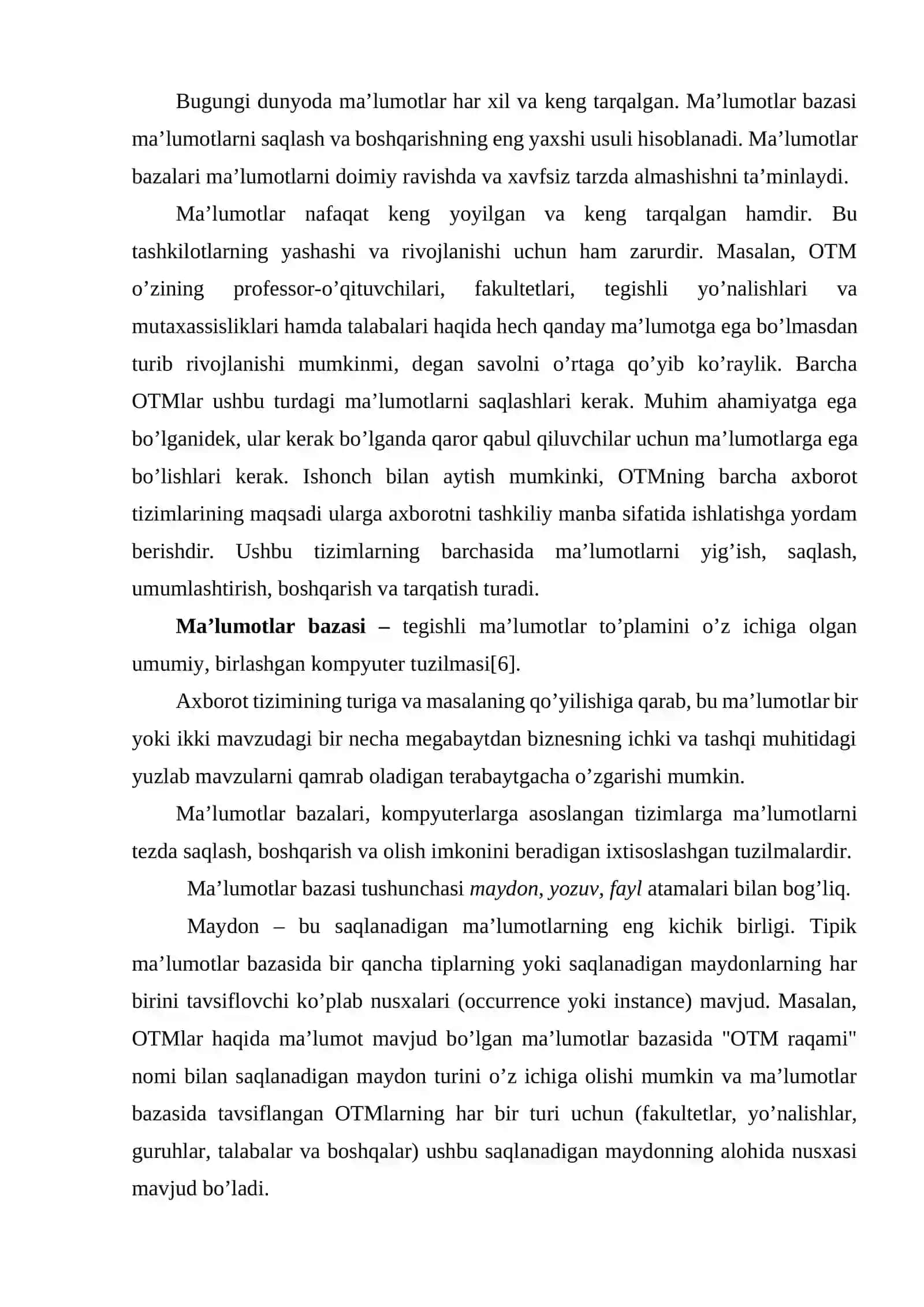 MA’LUMOTLAR BAZASI TEXNOLOGIYALARI FANIDAN 3