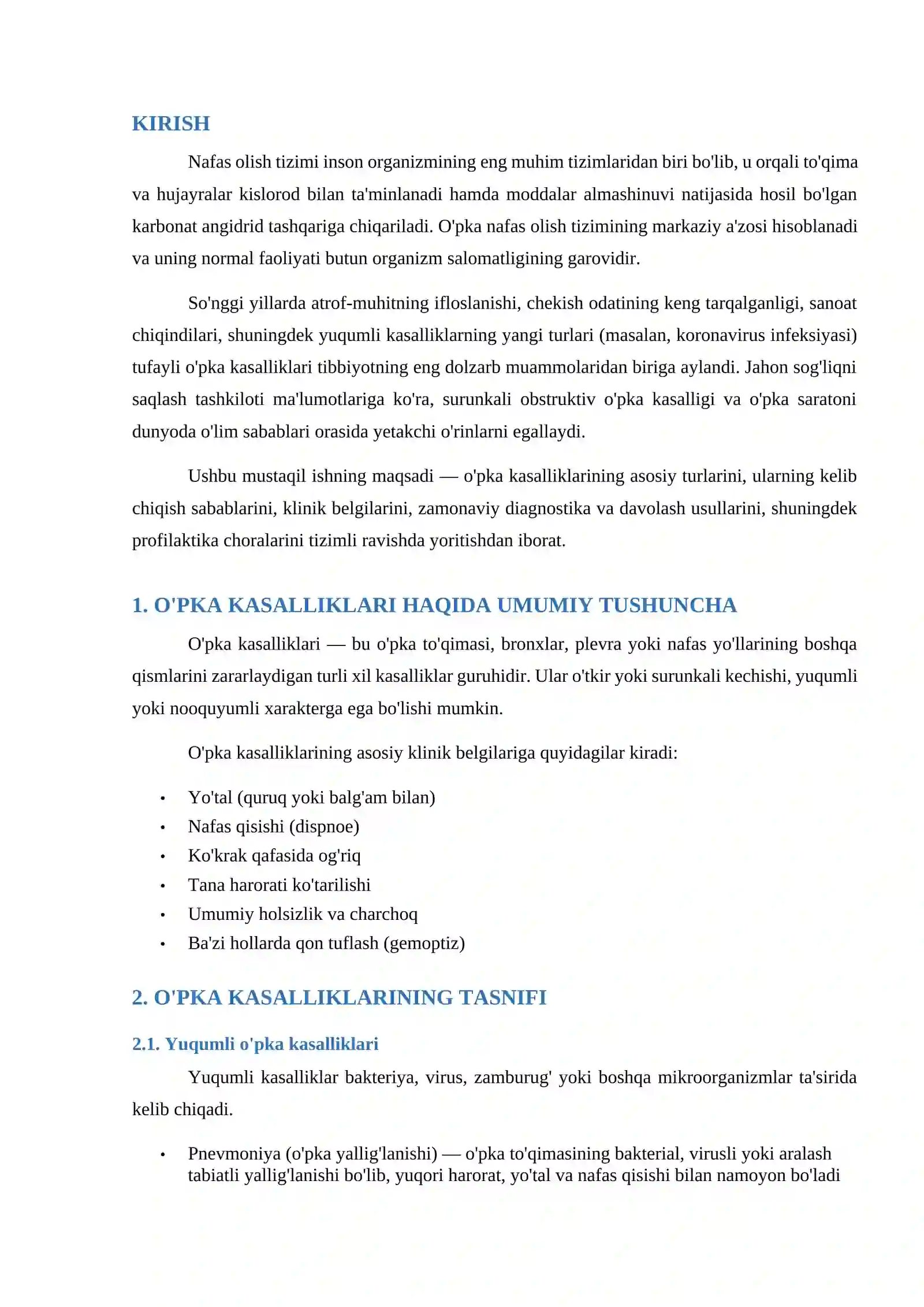 o'pka kasalliklari bo'yicha mustaqil ish 3
