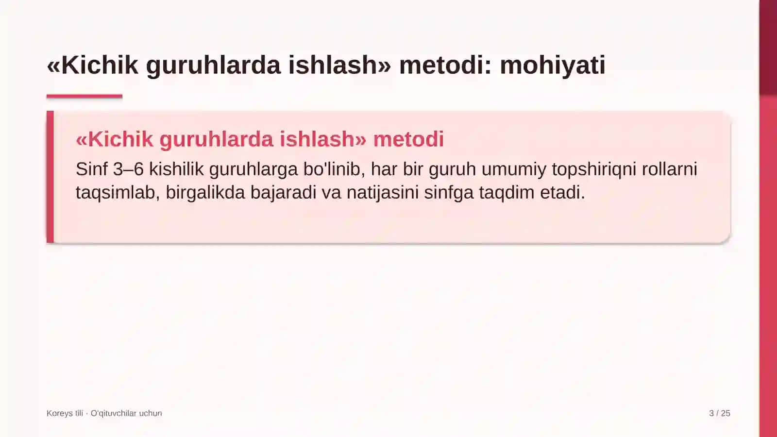 koreys tili darslarida kichik guruhlarda ishlash metodidan foydalanish 1651 3