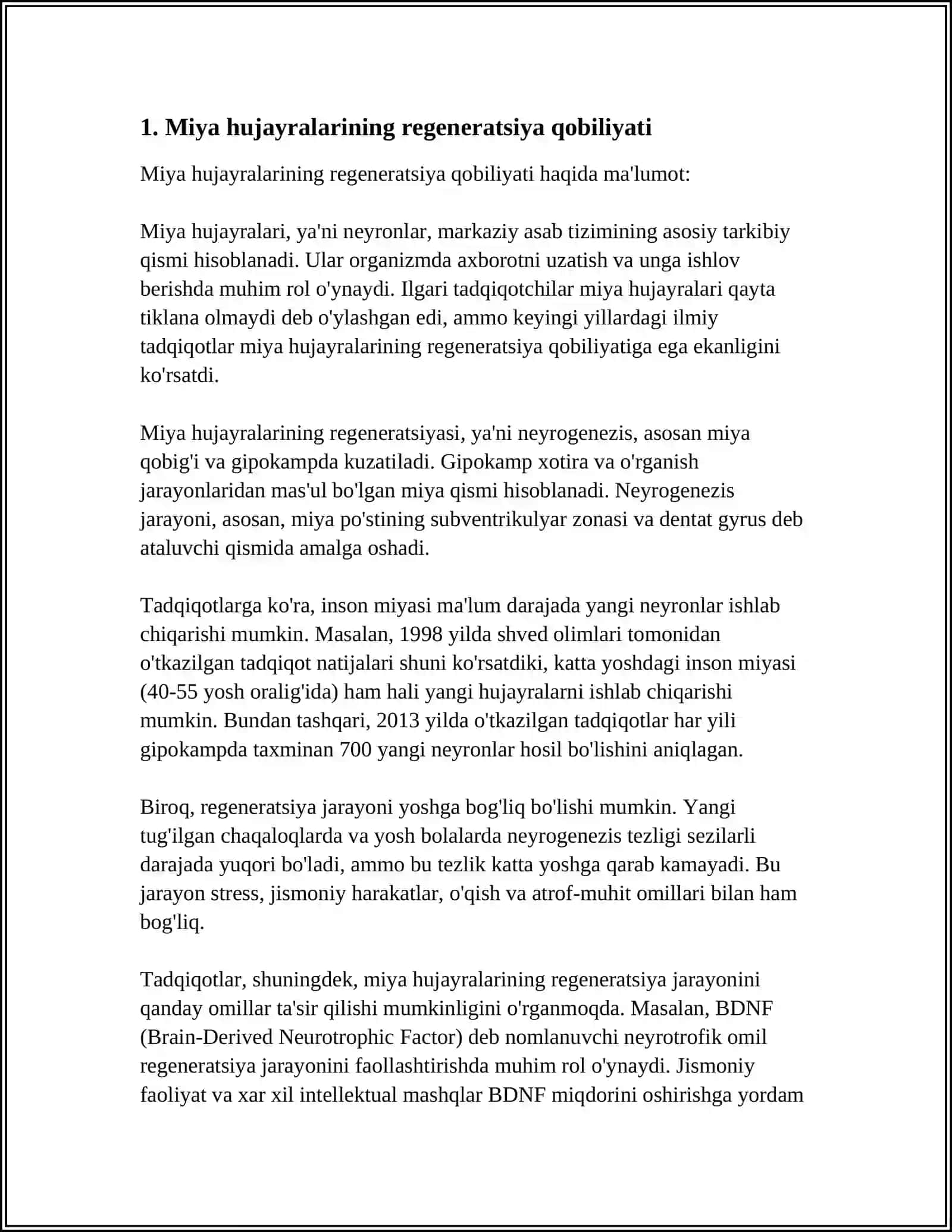 MIYA HUJAYRALARINING REGENERATSIYASI: BIOLOGIK JARAYONLAR VA ZAMONAVIY USULLAR 3