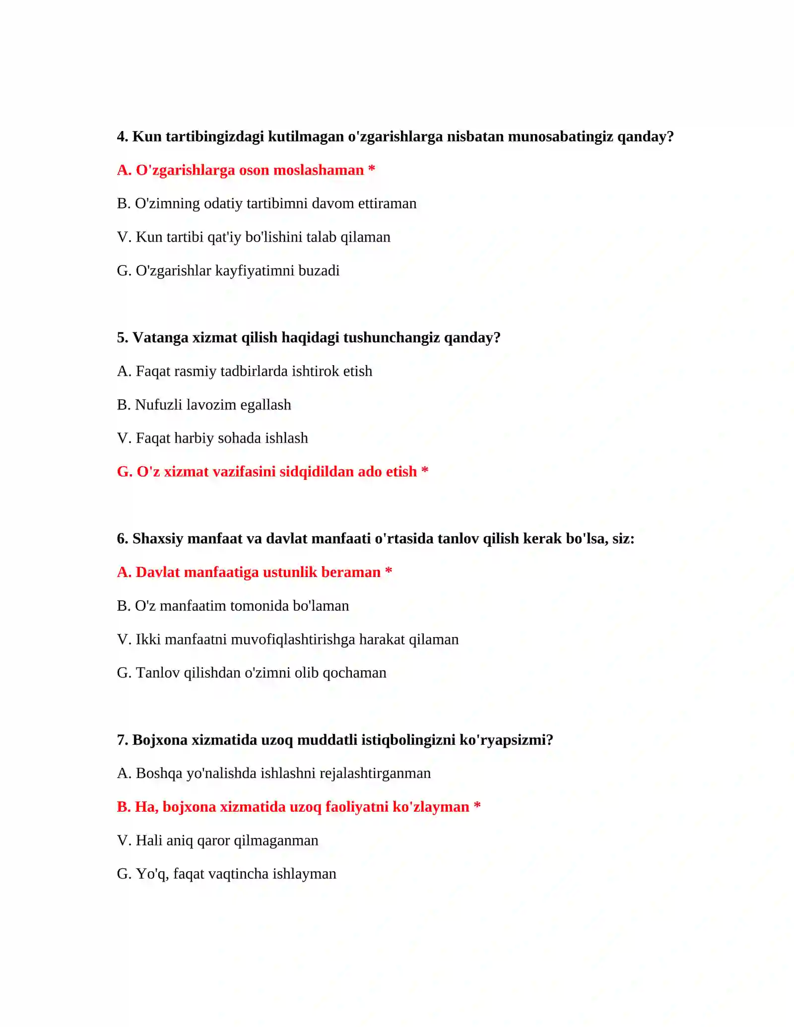 Bojxona imtihoniga tayyorlanish testlari 3