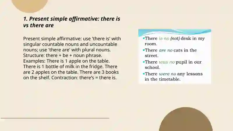 Present Simple Affirmative: There is vs. There are 3