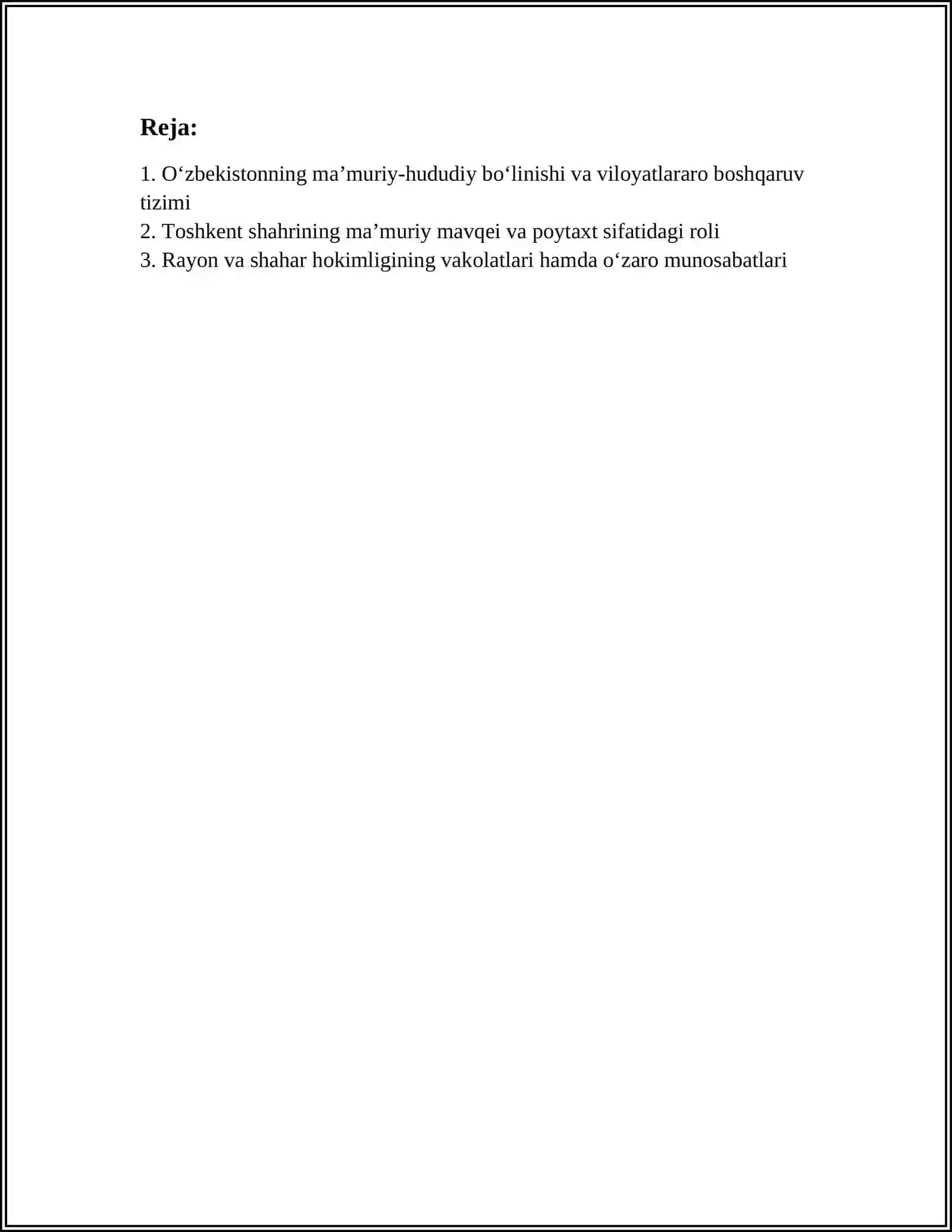 OʻZBEKISTONNING SIYOSIY MAʼMURIY GEOGRAFIYASI MAVZUSIDA MUSTAQIL ISHI 3