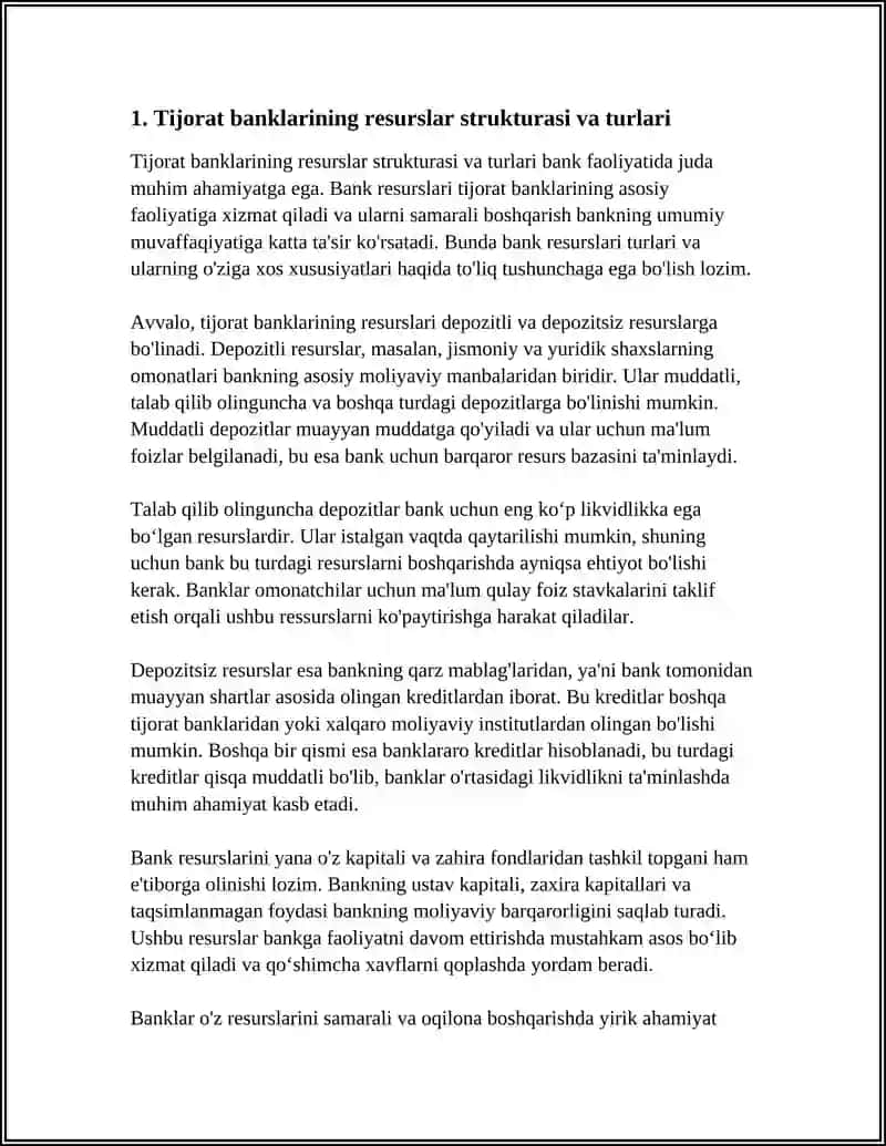 TIJORAT BANKLARINING RESURSLARI VA ULARNI BOSHQARISH MASALALARI 3