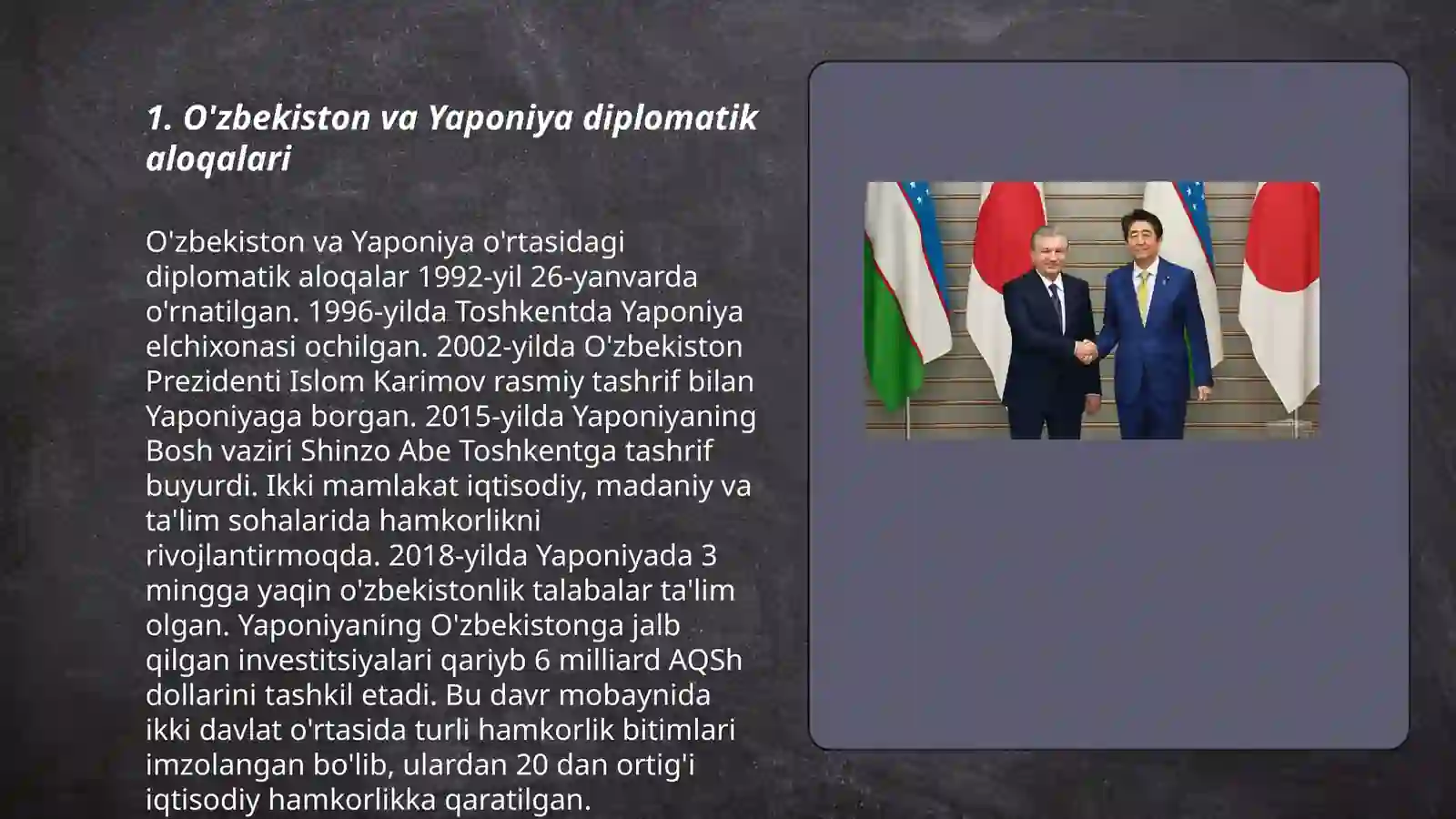 O'zbekiston va Yaponiya xalqaro munosabatlari 3