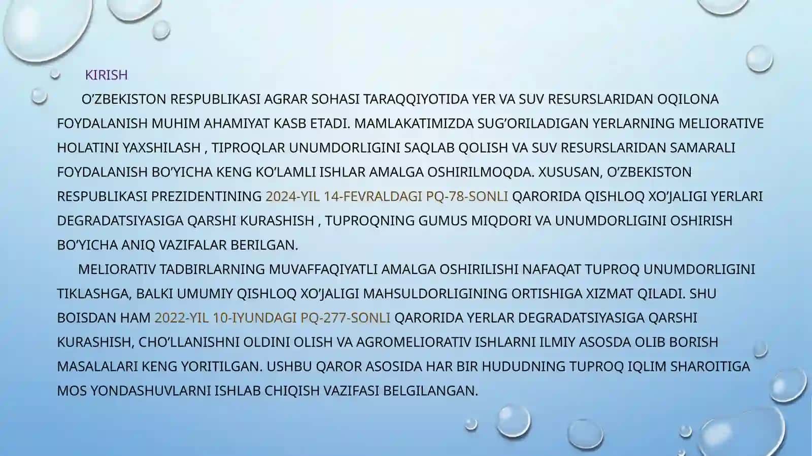 Guliston Davlat Universiteti Agrokimyo va Agrotuproqshunoslik Yo'nalishi Kursi 3