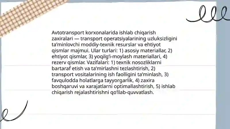 Avtotransport korxonalarida ishlab chiqarish zaxiralari auditi 3