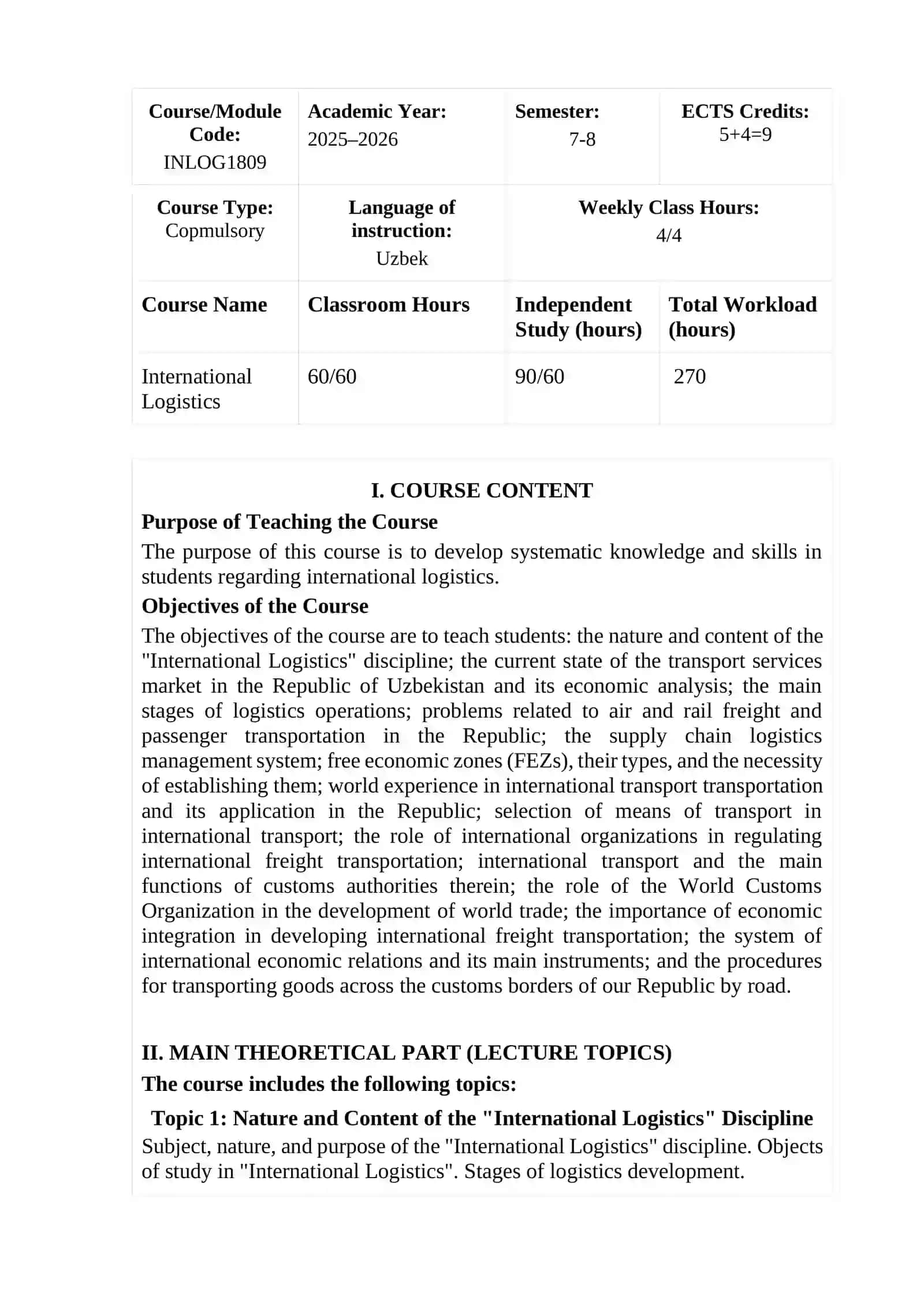 International Logistics Course 3