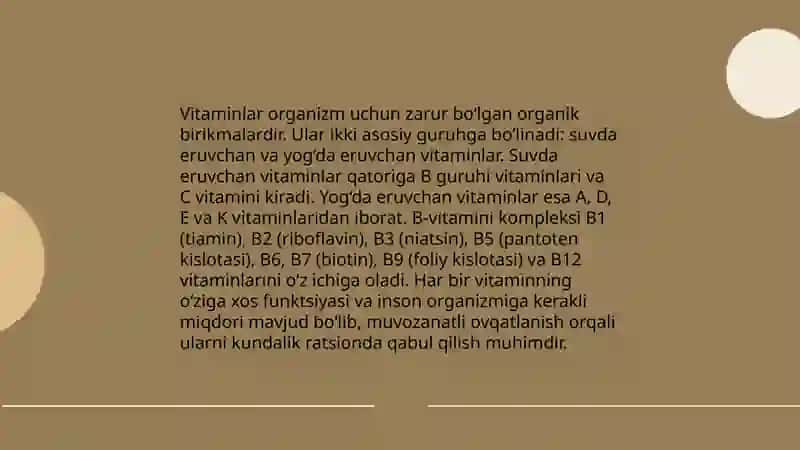Vitamin tasnifi, ahamiyati, qoʻllanilishi va retsept yozishni oʻrganish 3