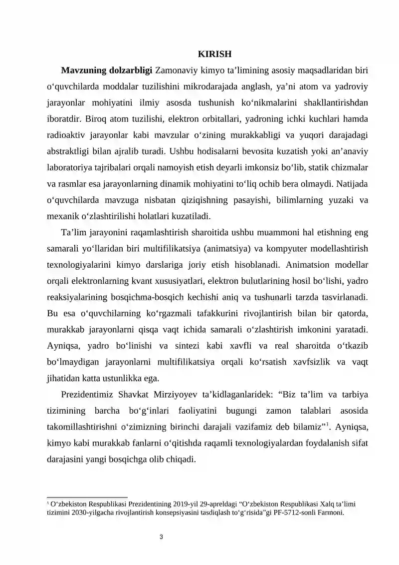 Atom tuzilishi va yadro jarayonlarini multifilikatsiya qilish kompyuter darsi dasturiga kiritish va darsni o'tkazish metodikasi. 3