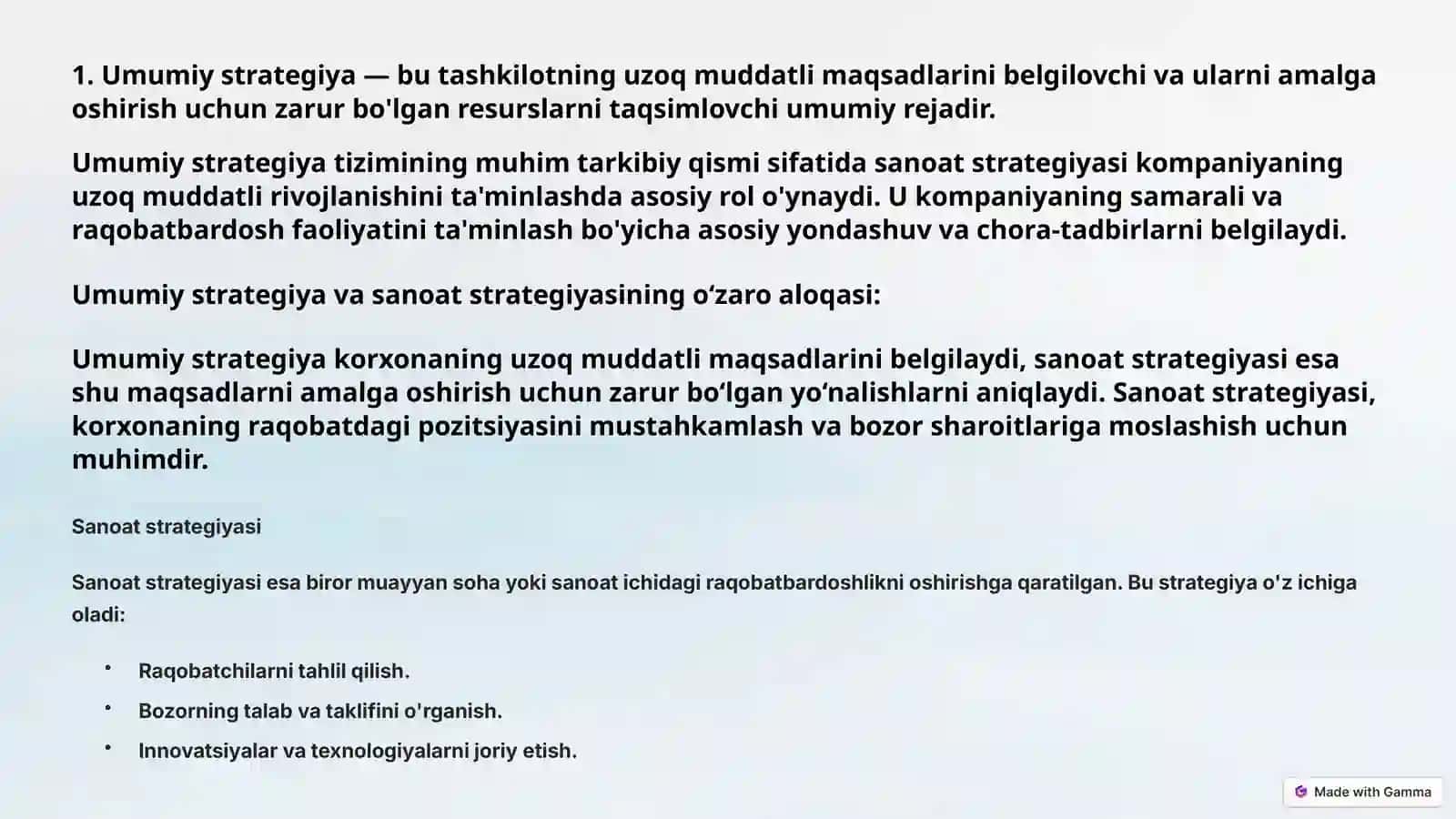 Umumiy strategiya tizimida sanoat strategiyasi 3