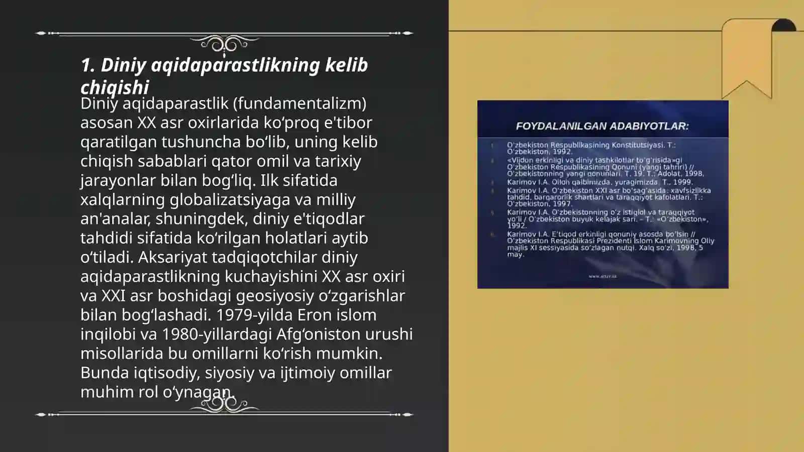Diniy aqidaparastlik,ekstremizm paydo bo’lishining ijtimoiy-tarixi zaminlari va rivojlanishi 3