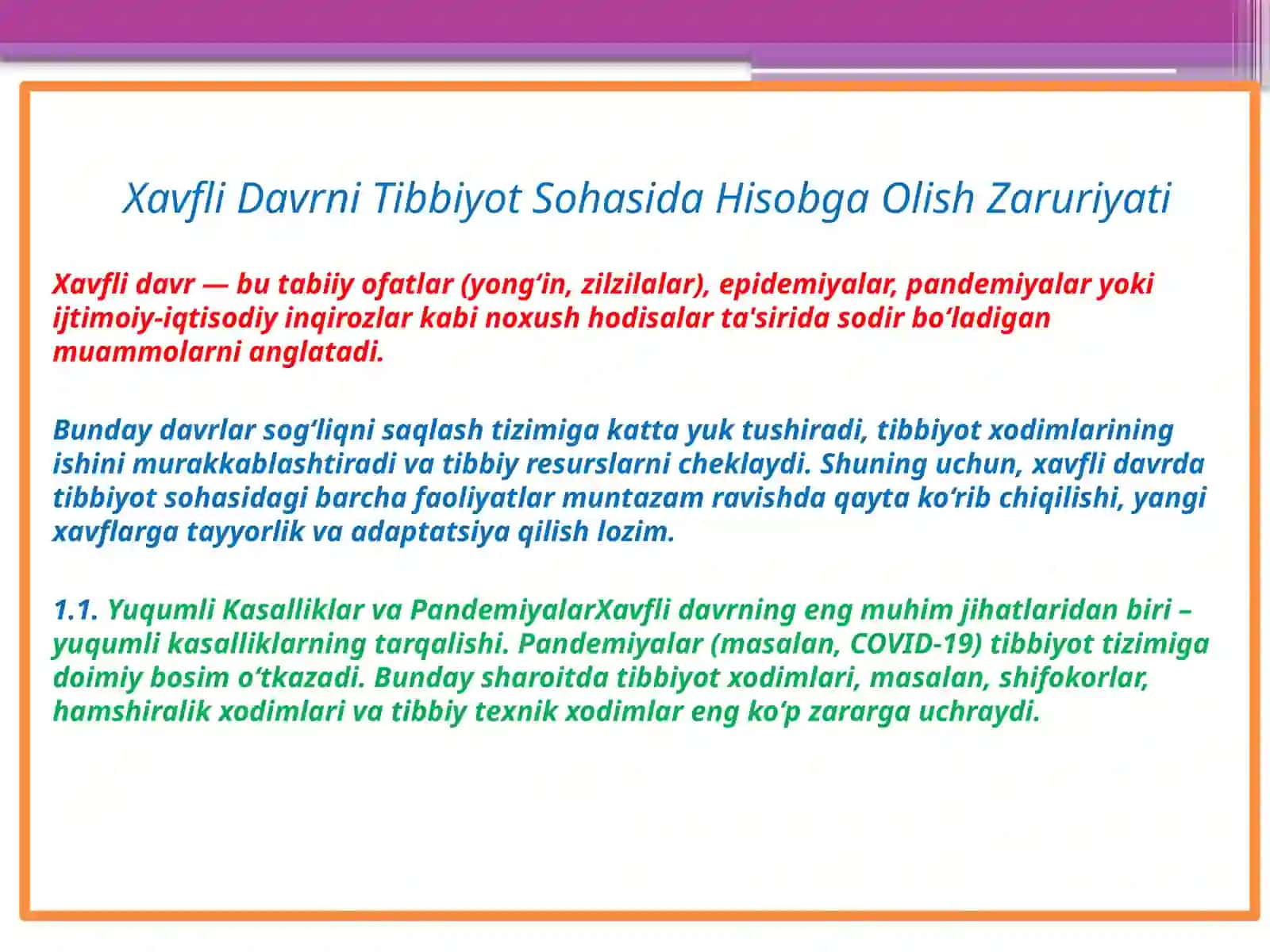 Xavfli Davrni Tibbiyot Sohasida Hisobga Olish Zaruriyati 3