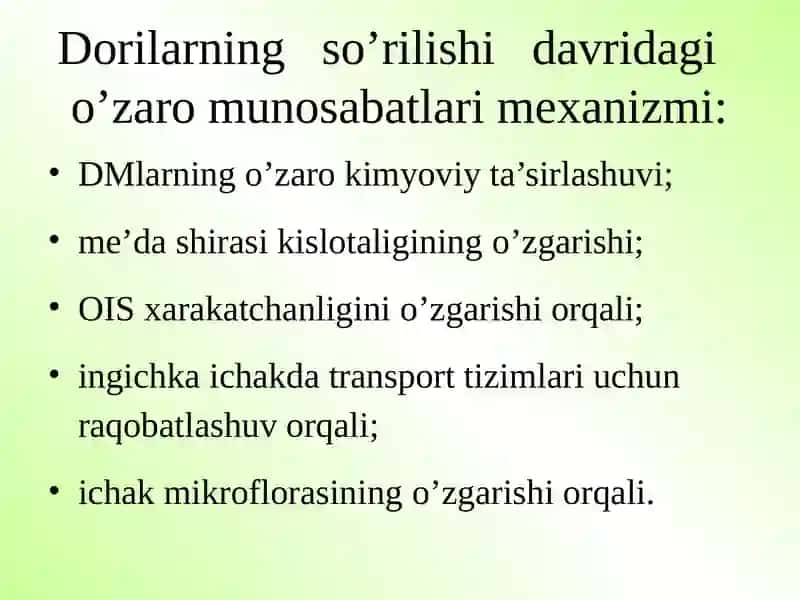 DORILARNING O‘ZARO TA’SIRLASHUVI. DORILARNING NOJO‘YA  TA’SIRLARI VA ULARNI OLDINI OLISH TADBIRLARI. 3