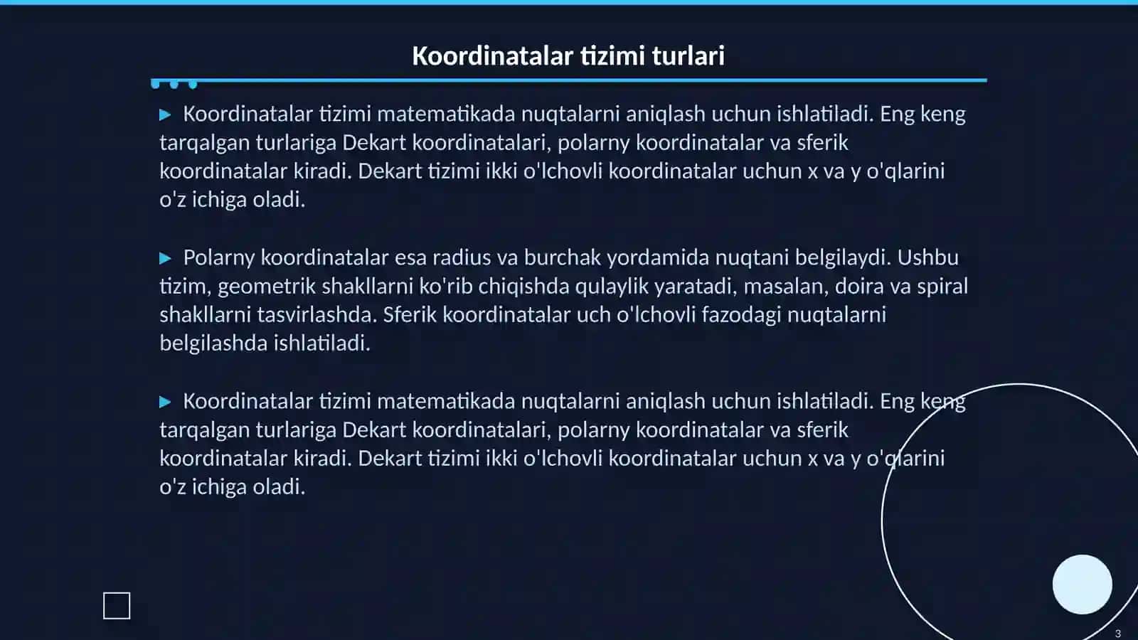 Koordinatalar to’g’ri chizig’i 3
