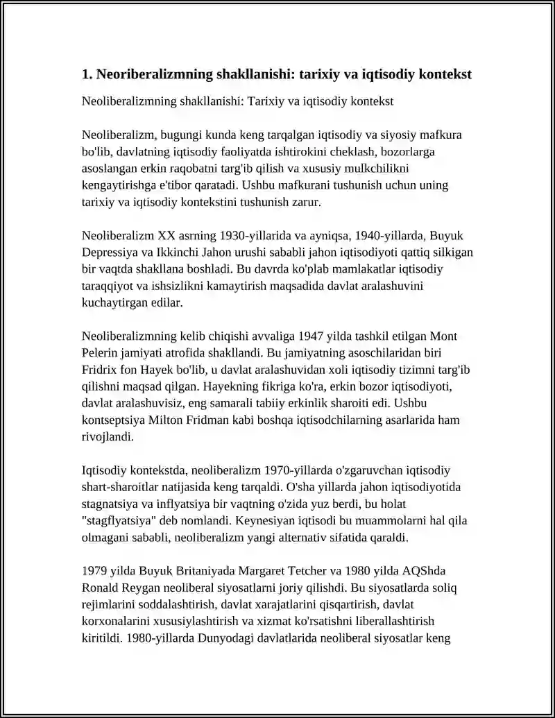 NEORIBERALIZMNING SHAKLLANISHI. MILTON FRIEDMAN, FRIEDRICH HAYEK VA LUDWIG VON MISES GʻOYALARI 3