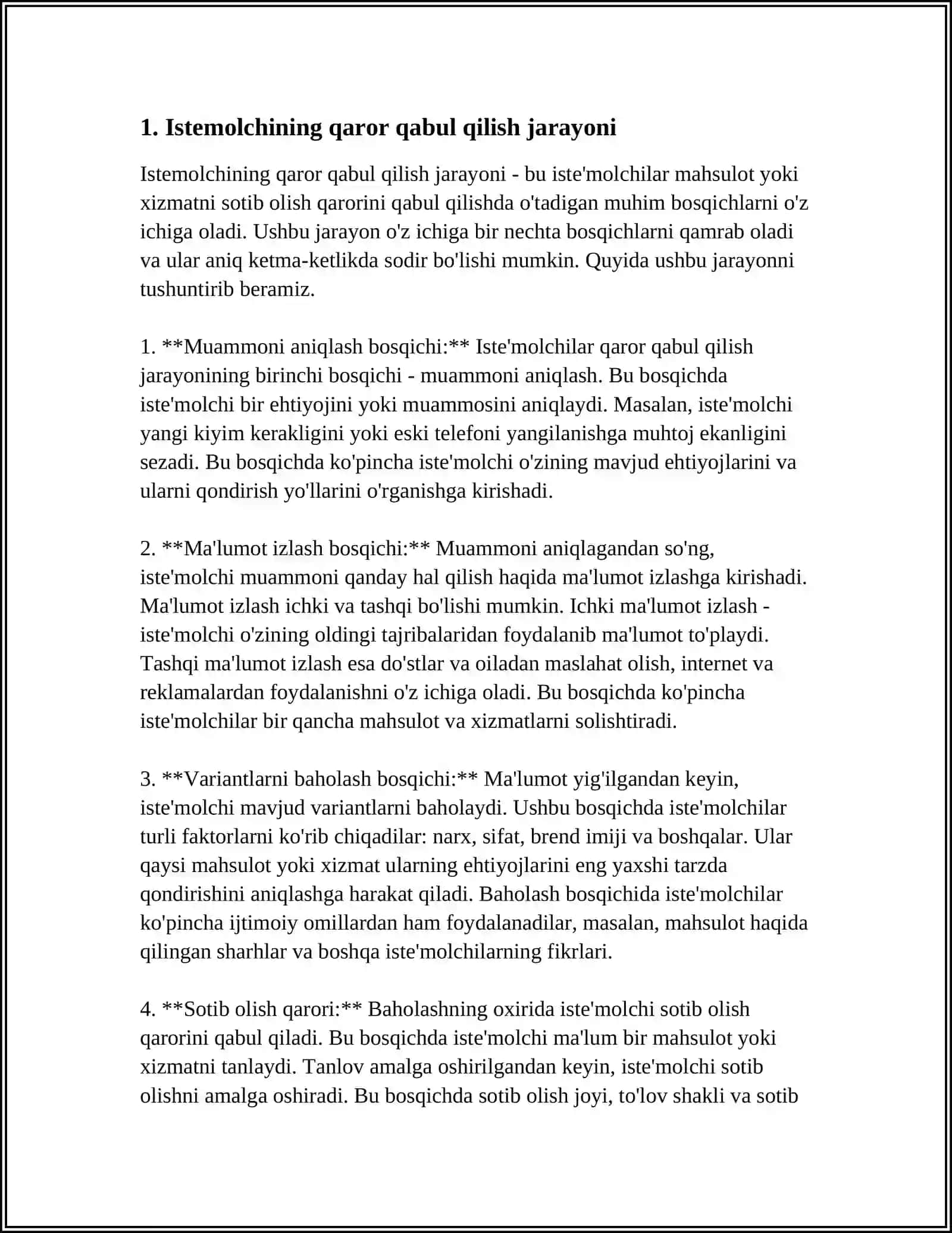 MUSTAQIL ISH Mavzu: ALLONS KARORLAR QABUL QILADIGAN ISTEMOLCHINING HATTI HARAKATI 3
